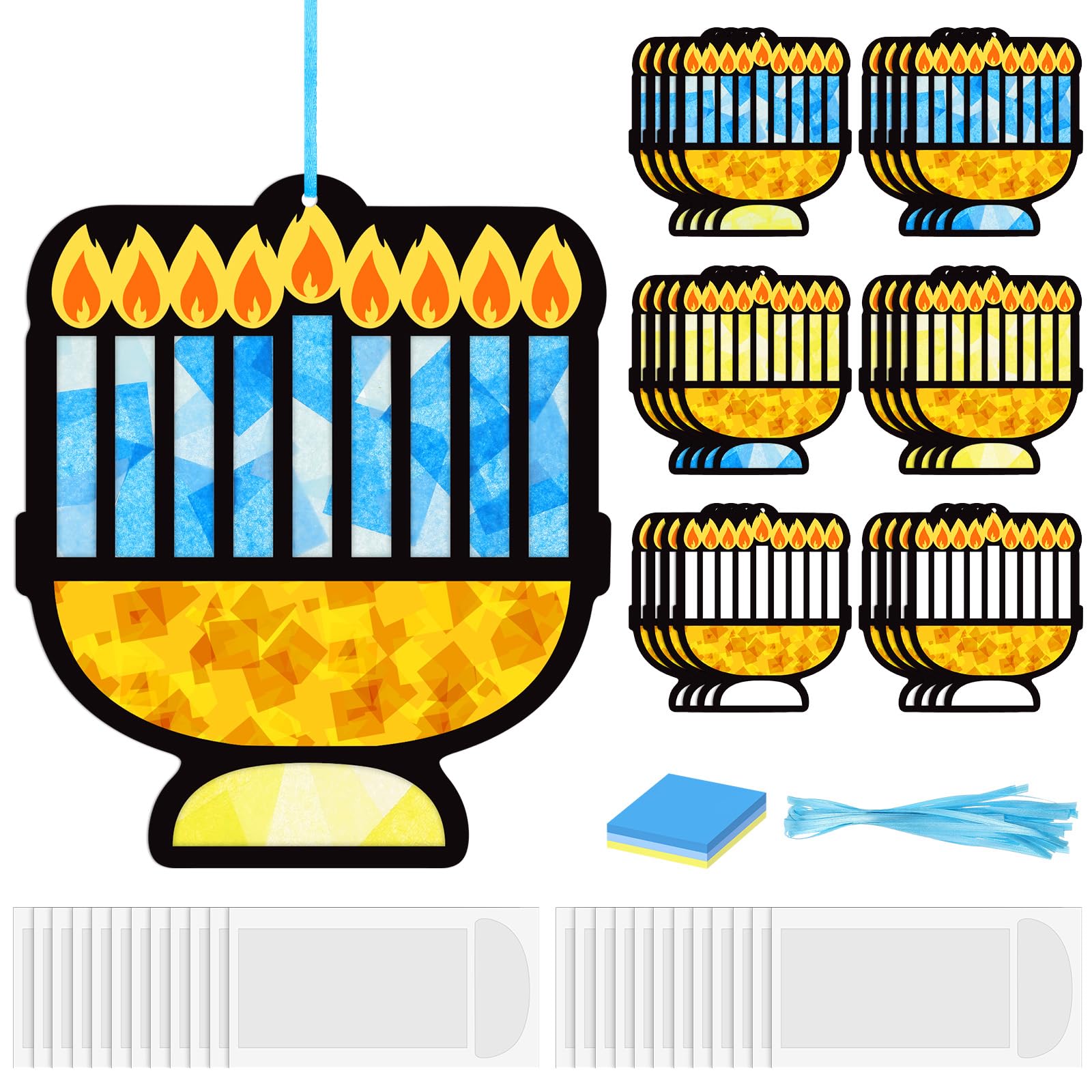 MooliweMooliwe 24 Sets Hanukkah Menorah Tissue Sign Craft Kit Hanukkah Craft Bulk Chanuka DIY Menorah Crafts Kit Hanukkah Candles Craft for Chanukah Party Holiday School Activities