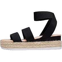 Vepose Womens Platform Wedge Sandals, Triple Elastic Strap Design | Open toe profile, braided espadrille, cushioned memory foam footbed, comfortable outsole, dressy cute casual