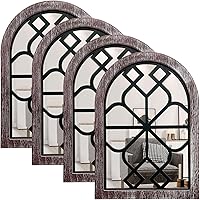 Vista 17 de ZEXUIRU 2 piezas de espejo de pared arqueado para ventana, espejo de acento rústico de granja, espejo de entrada con marco de madera para sala