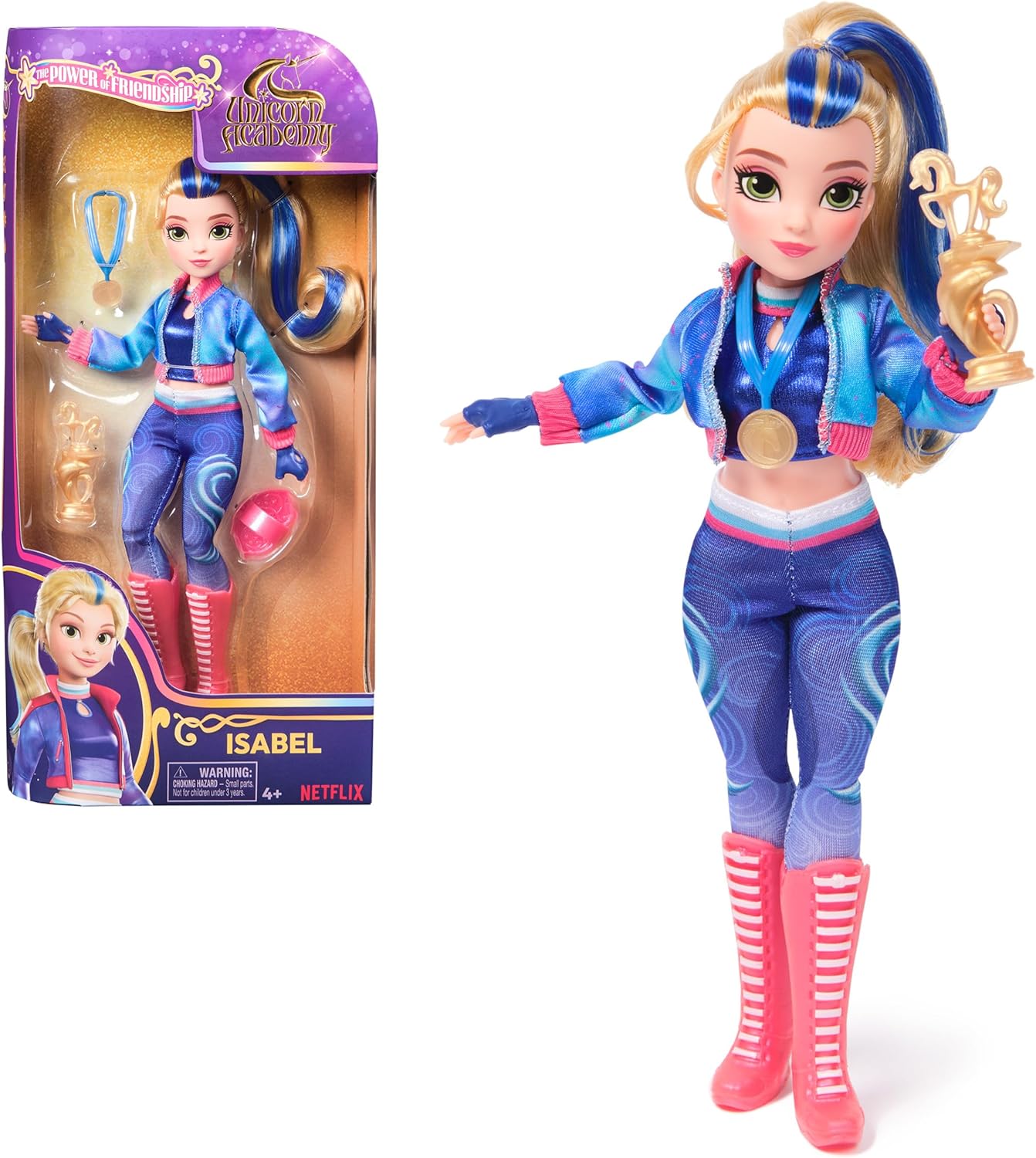 Unicorn Academy, Power of Friendship Isabel Doll with Trophy, Medal & 5 Fashion Accessories, 9.5”, Dolls & Unicorn Toys for Girls Ages 4 and up