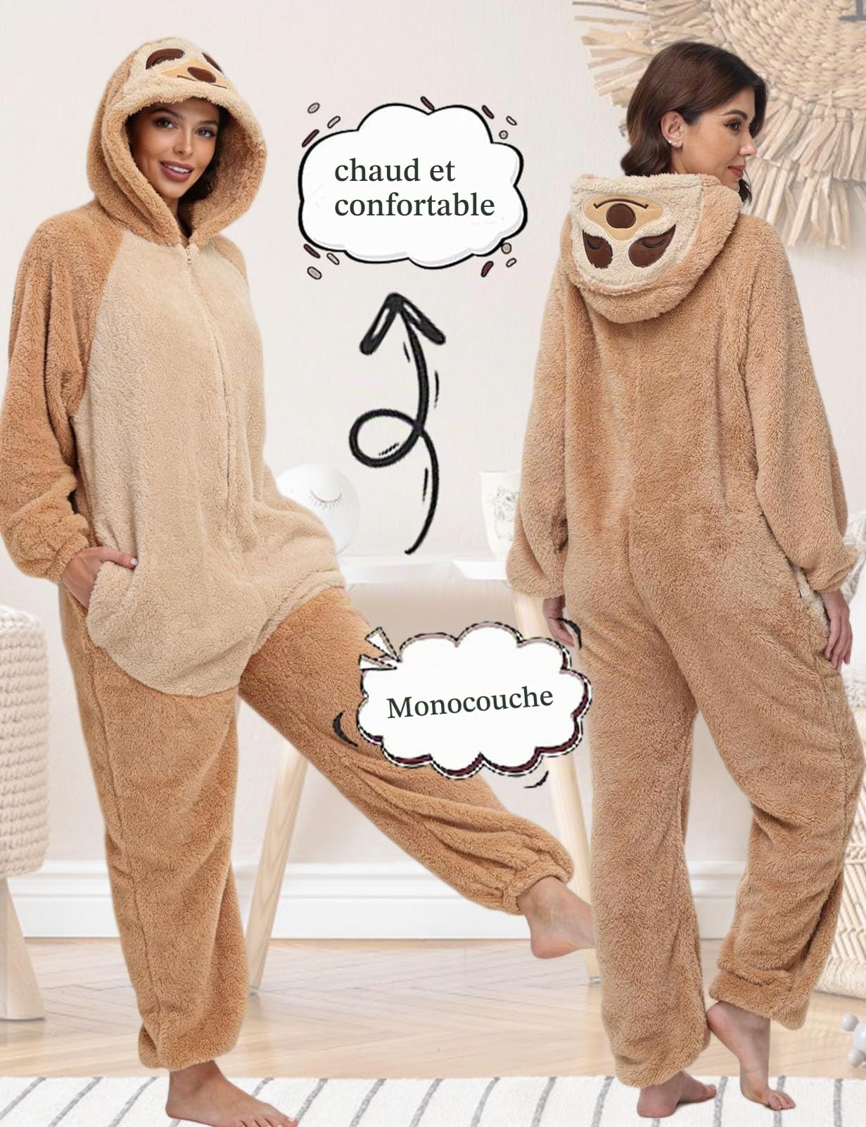 Pyjama Femme Combinaison Vêtements Grenouillère Femme en Polaire Unisexe Animal Costume Homewear Party Onesie