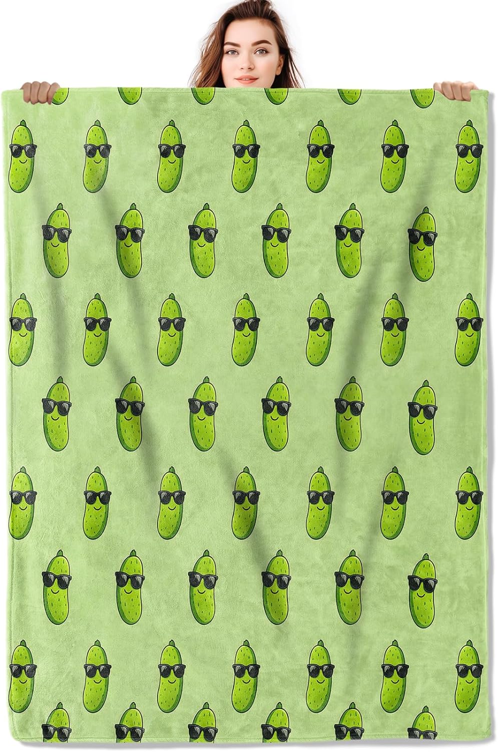 Funny Pickle Throw Blanket Soft Lightweight, Cucumber Food Blankets for Bedroom Living Room Sofa Office, Playful Cartoon Cozy Throws, Home Accent and Kids Girls Boys Gifts, 50 X 60 Inch