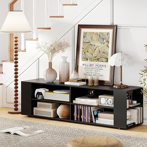 Miniatura 2 de Giantex Moderno soporte de TV para televisores de hasta 65 pulgadas, centro de entretenimiento de madera con 8 almacenamiento abierto y estantes