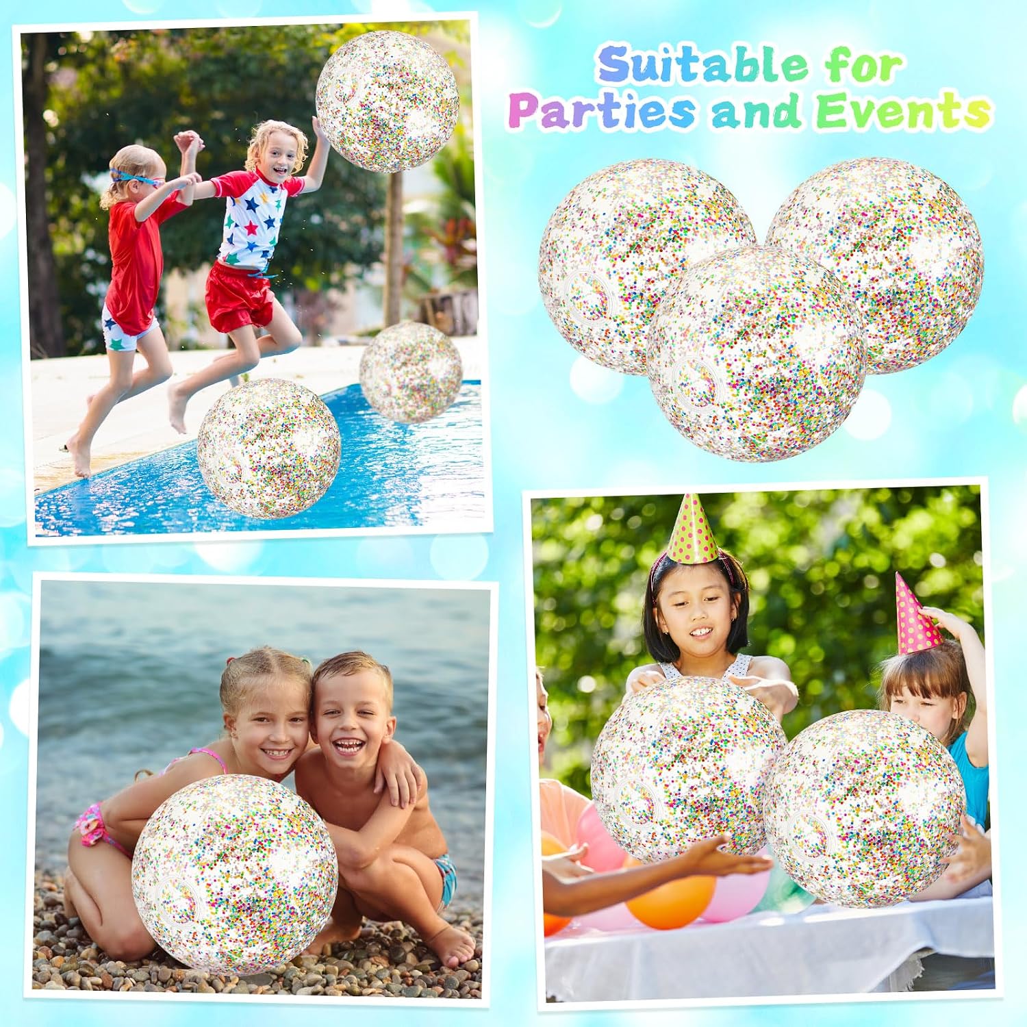 12 Pack 12 Inch Glow in The Dark LED Beach Ball Jumbo Confetti Glitters Inflatable Ball Swimming Pool Game for Party Pool Summer