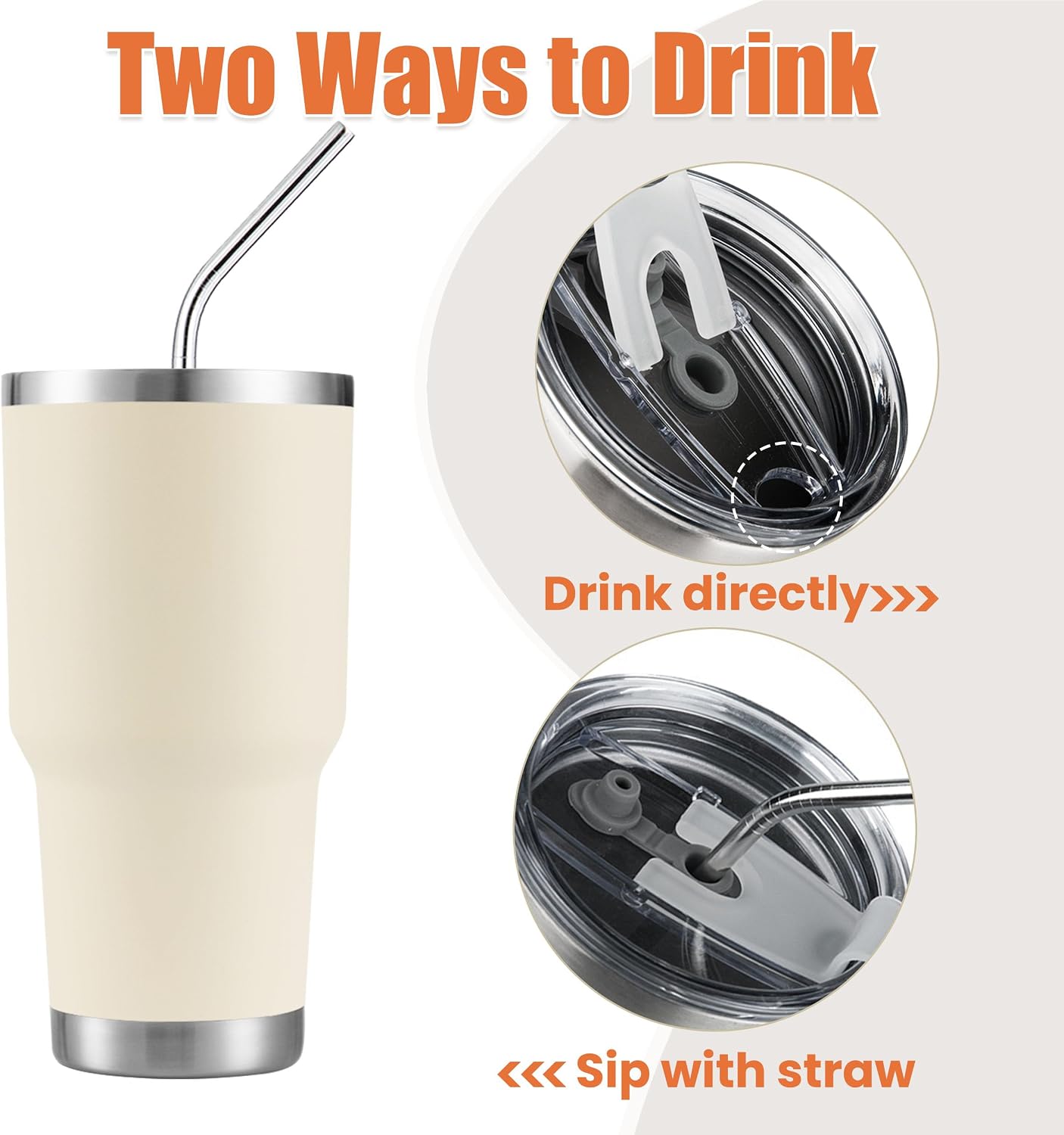 D·S 30oz Cream Tumbler Double Wall Vacuum Insulated Travel Coffee Mug image 3
