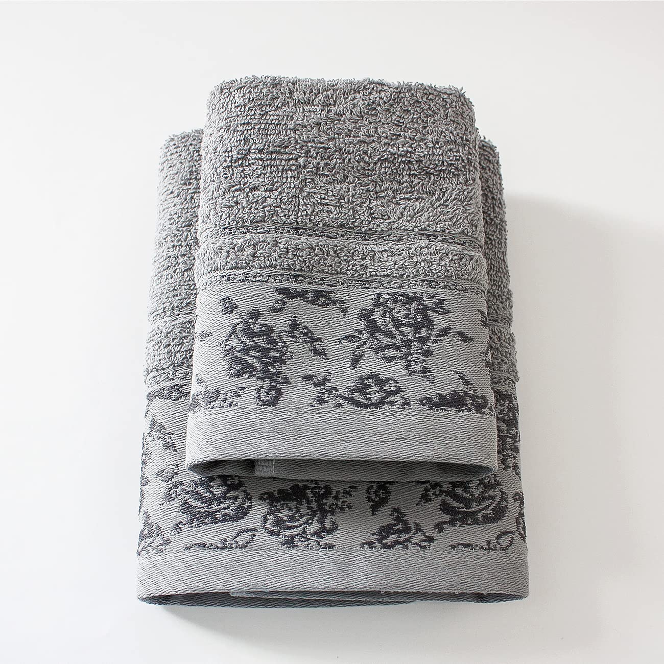 Jenny Sesal Dark Grey - Eleganza In Cotton: Ada Towel Set With Jacquard Frill - Perfect Sizes For Bathroom And Guest - Softness And Style With Every Drying (Dark Grey)