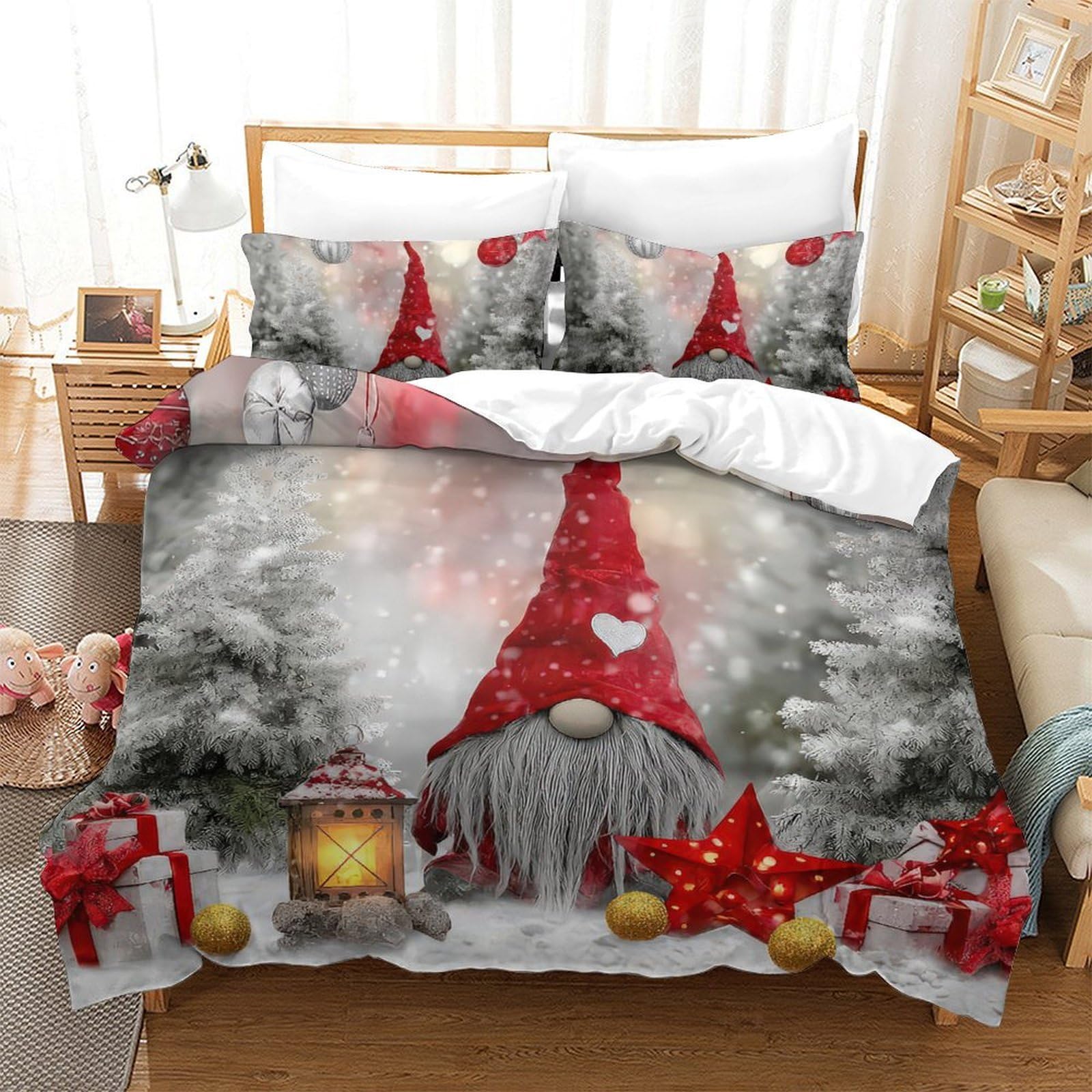 Housse de couette Noël microfibre King size tissage haute densité et zip invisible