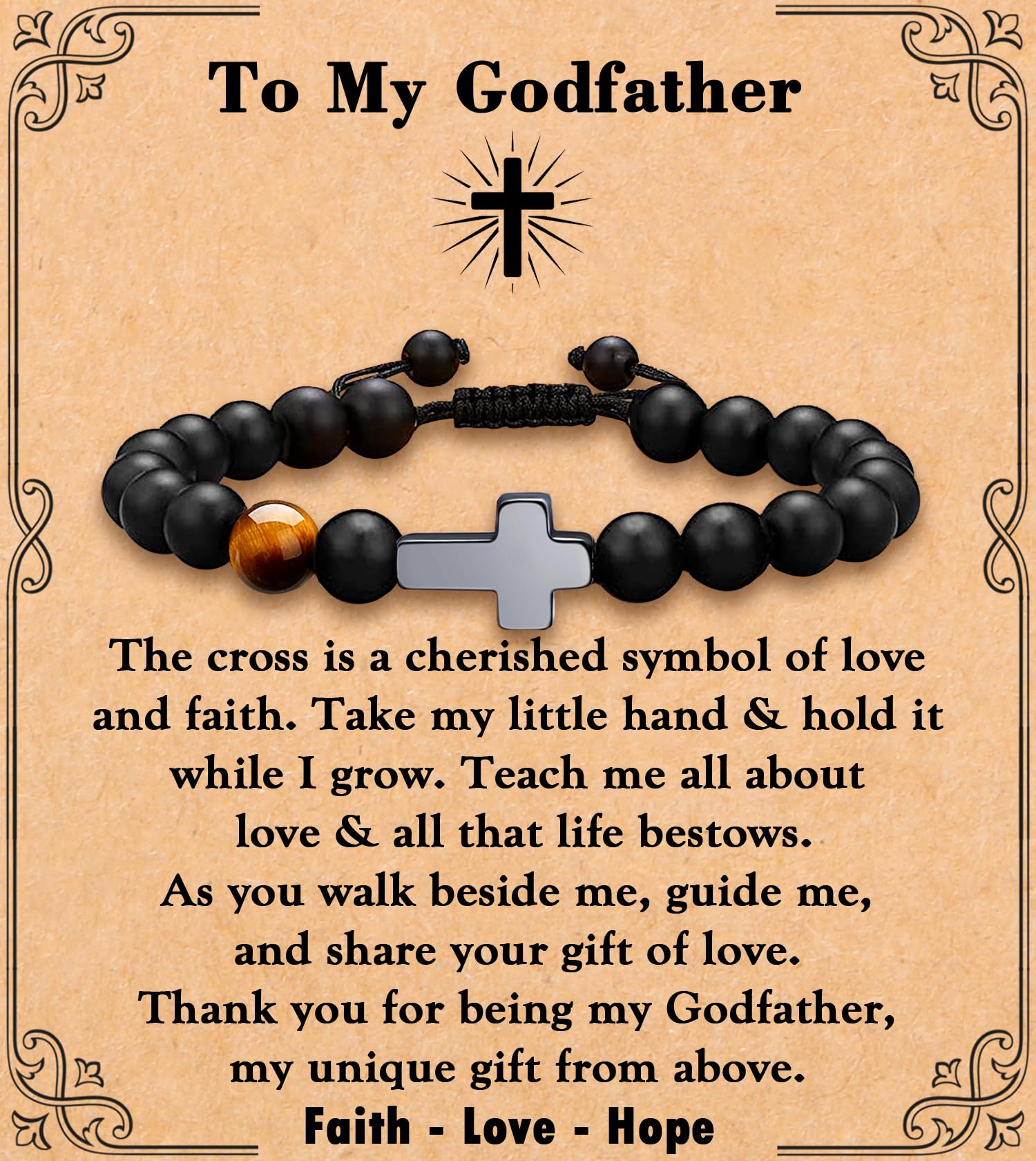 MFTRADING Cross Bracelet for Men Christian Gifts for Son Grandson Brother Husband Dad Man Godfather Religious Baptism Jewelry Birthday Retirement Gifts Beaded Bracelet