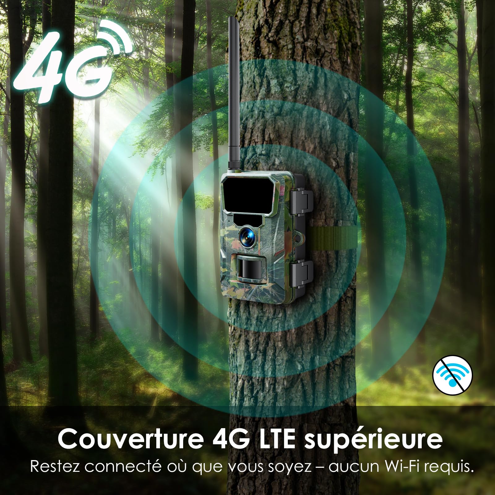 WOLFANG Caméra de Chasse 4G,48MP 2K HD Camera Chasse avec Détection de Mouvement, Vision Nocturne, Déclenchement 0,2s, IP66 Etanche pour l'observation des Animaux
