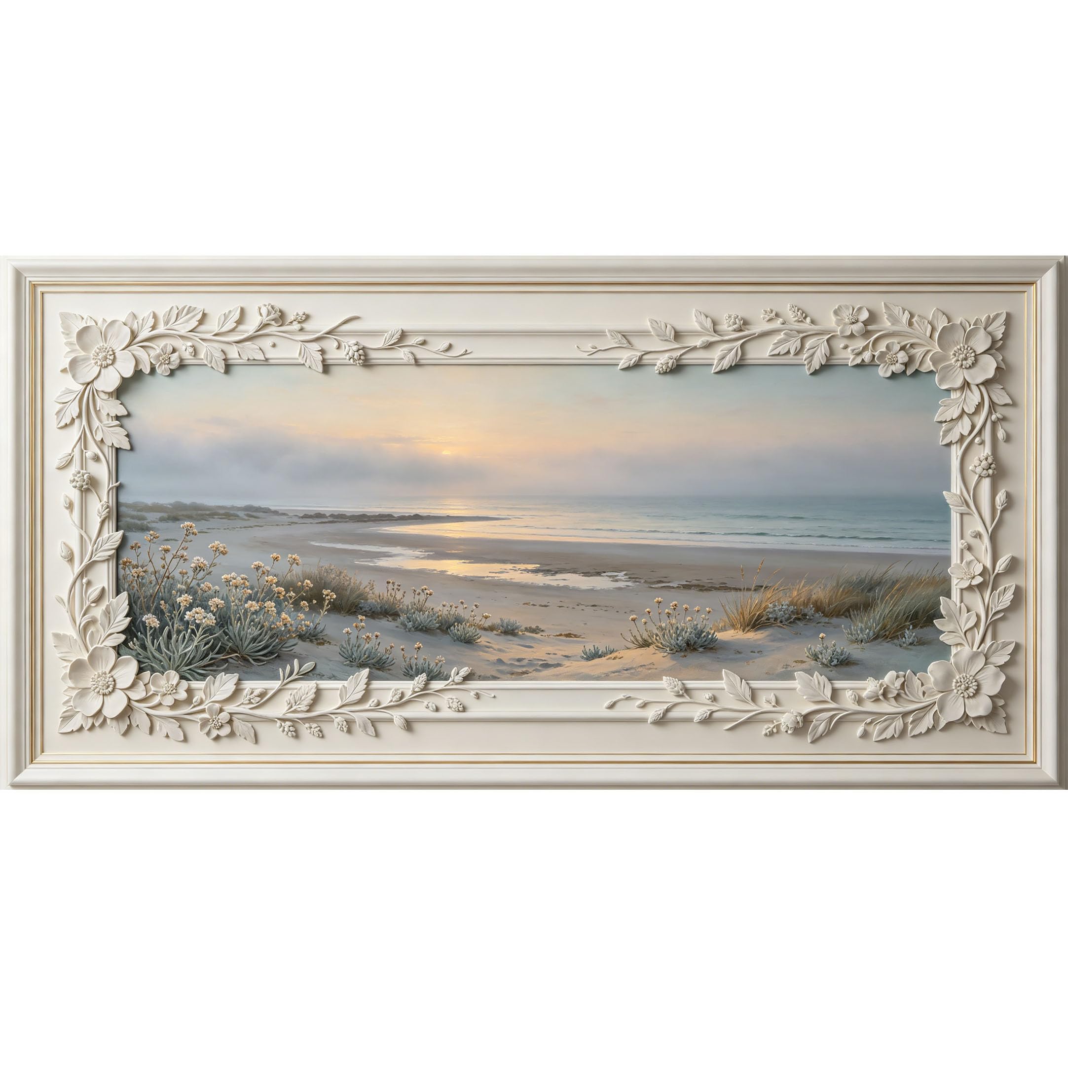 Agglomerix 3D Framed Wall Art Coastal Landscape Dune Beach Sunset Floral Botanical Relief Effect Large Size SelfAdhesive Removable Wall Decor Prints Artwork for Living Room Bedroom Office
