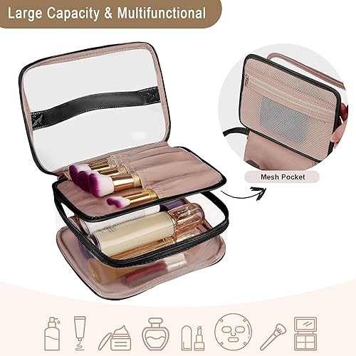 Miniatura 3 de Bolsa de aseo transparente, organizador de artículos de aseo de viaje transparente, gran apertura, bonita bolsa de maquillaje de viaje, artículos