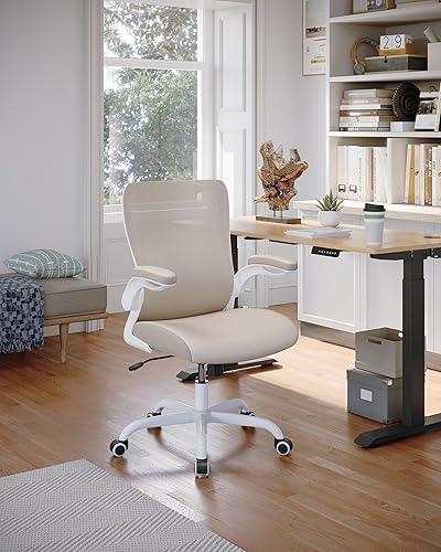 Miniatura 6 de Silla de oficina, silla de escritorio ergonómica de piel sintética con soporte lumbar ajustable y reposabrazos abatible, silla de computadora de