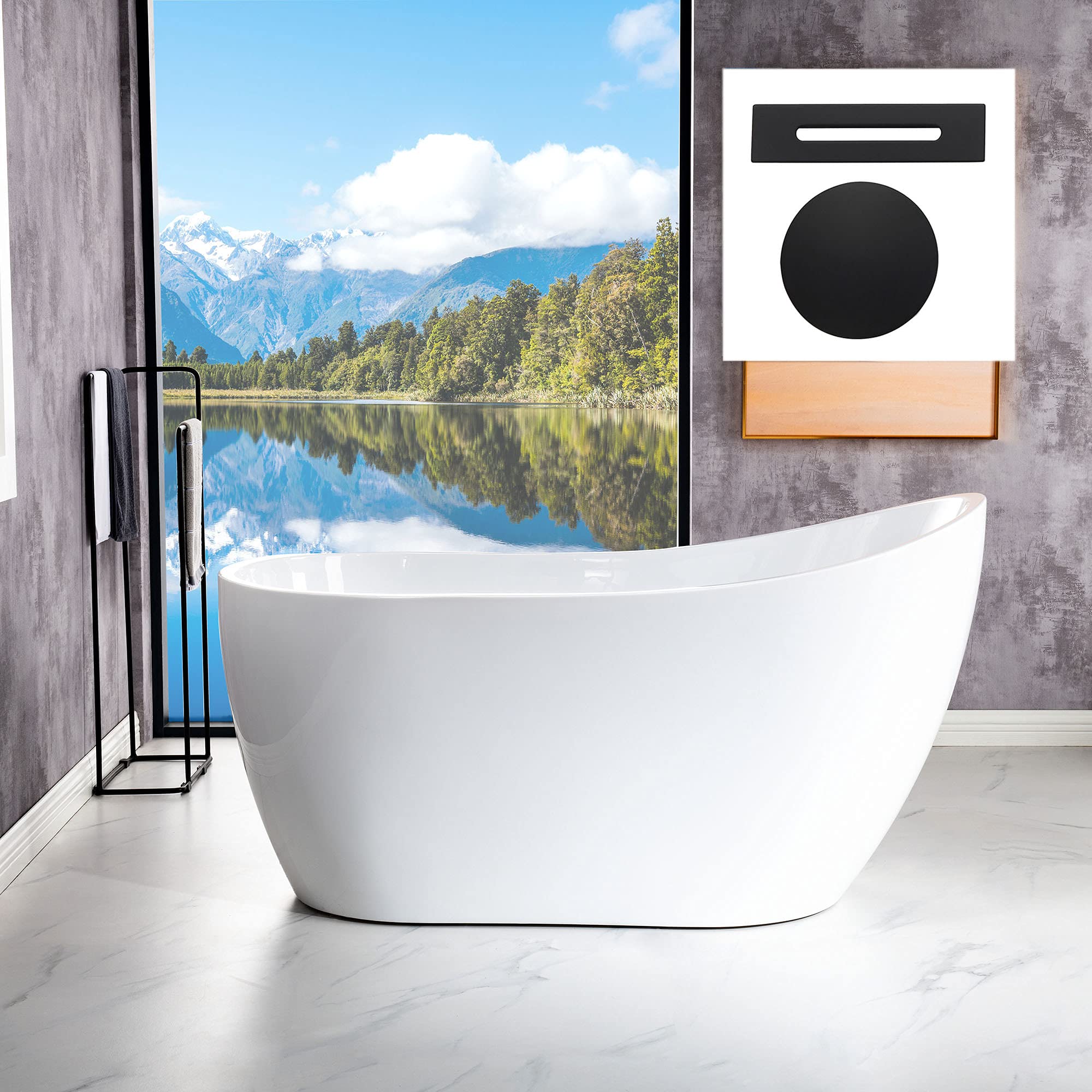 WOODBRIDGE 54"Acrylic Freestanding Bathtub Contemporary Soaking Tub,White Acrylic,Matte Black Drain/Overflow,B 0006-MB