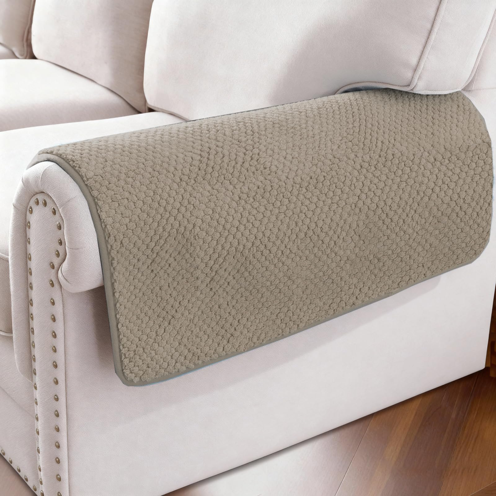 BellaHills Waterproof Sofa Cover 1 2 3 Seater Washable Non-Slip Seat Cushion Covers Flannel Couch Covers for Sectional Sofa, Sofa Slipcovers L Shaped Furniture Protector, 60x60 cm, Khaki