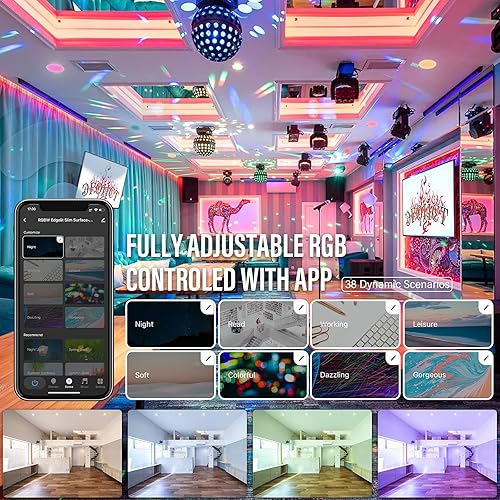 Miniatura 10 de Luz LED inteligente empotrable delgada de 4 pulgadas, cuadrada, aplicación WiFi y control de voz, 120 V, 9 W, 600 LM, RGB + 2700K-6000K,