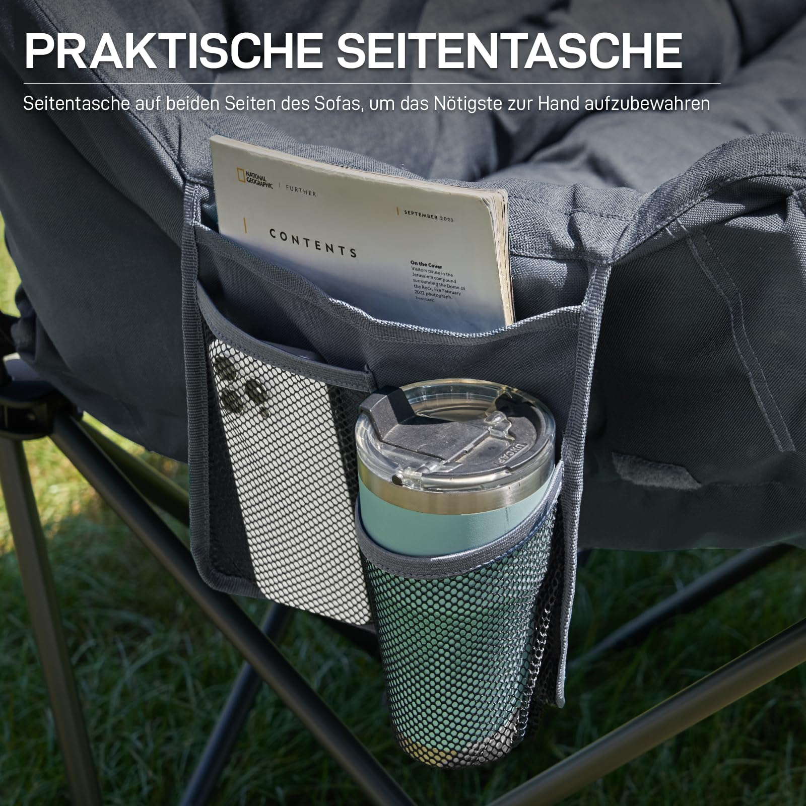 EVER ADVANCED Campingstuhl Faltbar 145cm Breit für 2 Personen Faltsofa 400KG Belastbar, Campingsofa Dick Gepolstert Klappstuhl 2 Sitzer Hohe Lehne Extra Breit für Outdoor Garten Balkon Indoor
