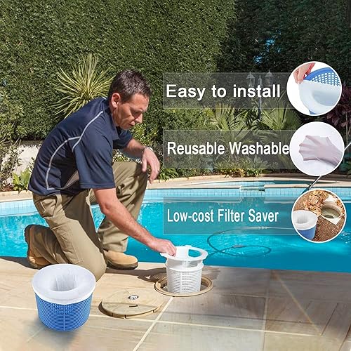 Miniatura 3 de Paquete de 30 calcetines de filtro de piscina para piscina enterrada y sobre el suelo, hojas de malla fina, atrapador de polen, desechos, prefiltro