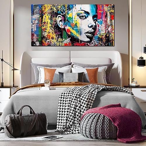 Miniatura 5 de CIRABKY Arte de pared afroamericano para sala de estar, arte de pared de niña negra, decoración de pared de grafiti, imágenes coloridas, póster