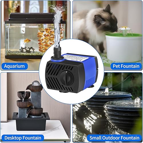 Miniatura 6 de AQUANEAT Bomba de fuente pequeña, mini bomba de agua sumergible de 80 GPH con tubo de 3.3 pies, para acuario, fuente de agua para mascotas, mesa de