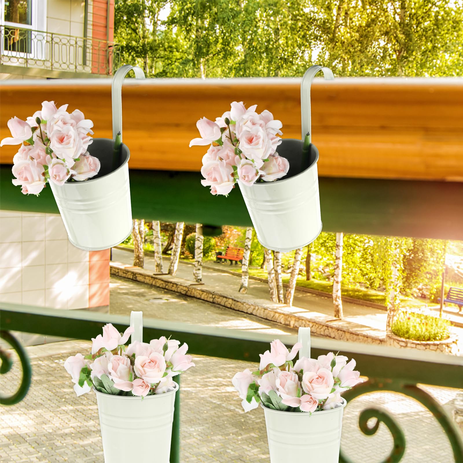 Cabilock Lot de 6 Pots de Fleurs Suspendus en métal - avec Trou de vidange - en métal - pour la Maison, Le Jardin, Le Balcon - Beige