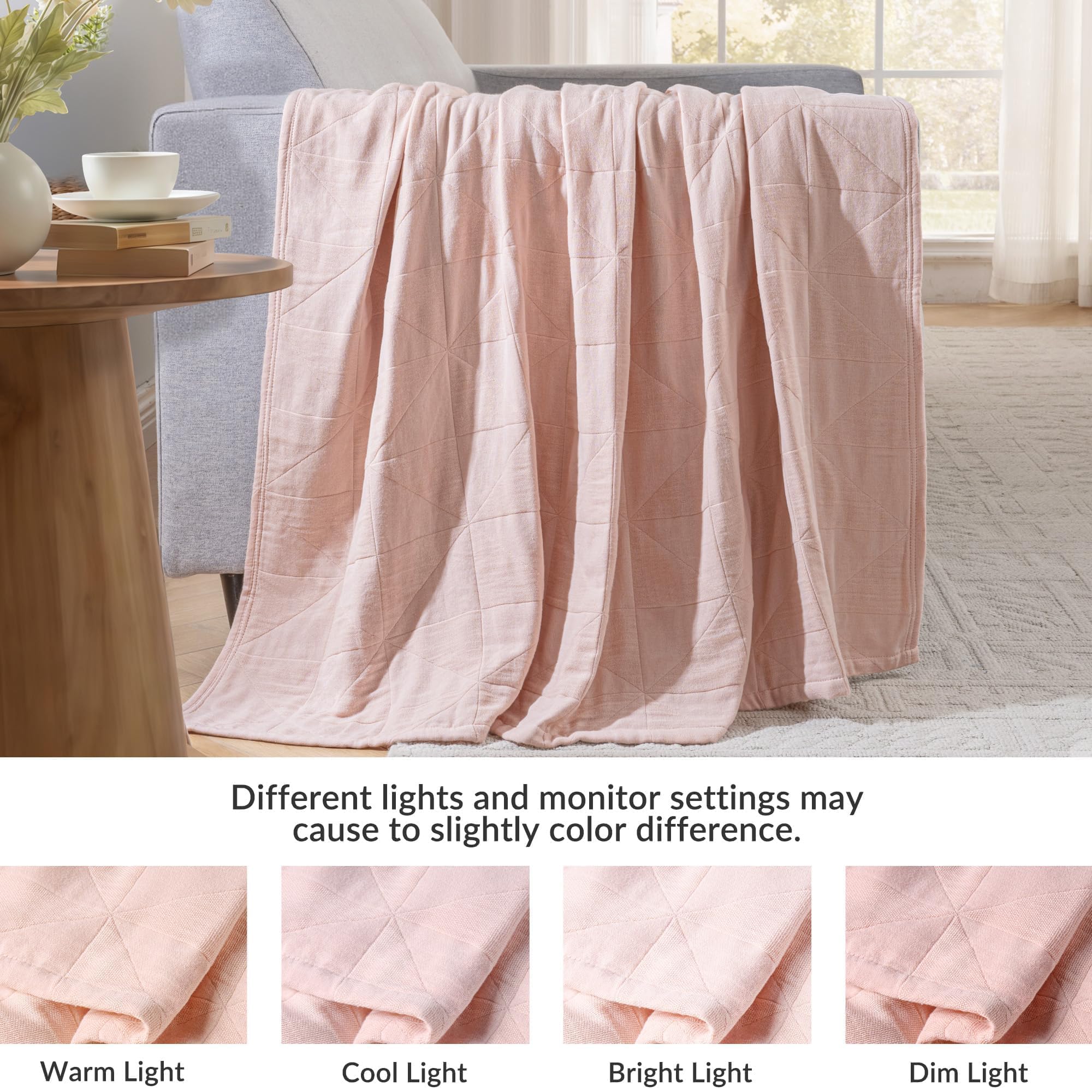 Exclusivo Mezcla Coperta in mussola 100% cotone per letto, King Size, 4 strati, traspira l'umidità e traspirante, ultra morbida, per primavera ed estate, 264 x 228,6 cm, rosa