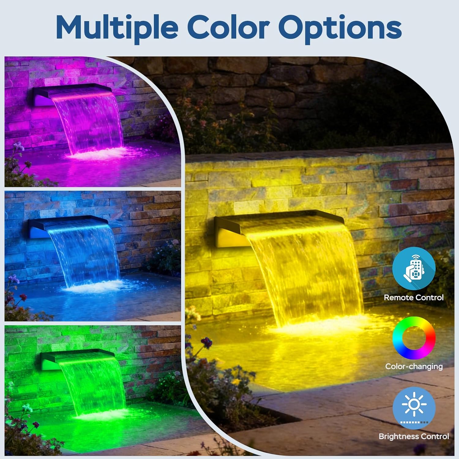 All-in-1 Pond Waterfall Kit with LED Light, 18-inch Stainless Steel Spillway with 800GPH Pump Filter Box, 3-Stage Filtration Outdoor Waterfall for Water Feature, Garden, Backyard, Pool