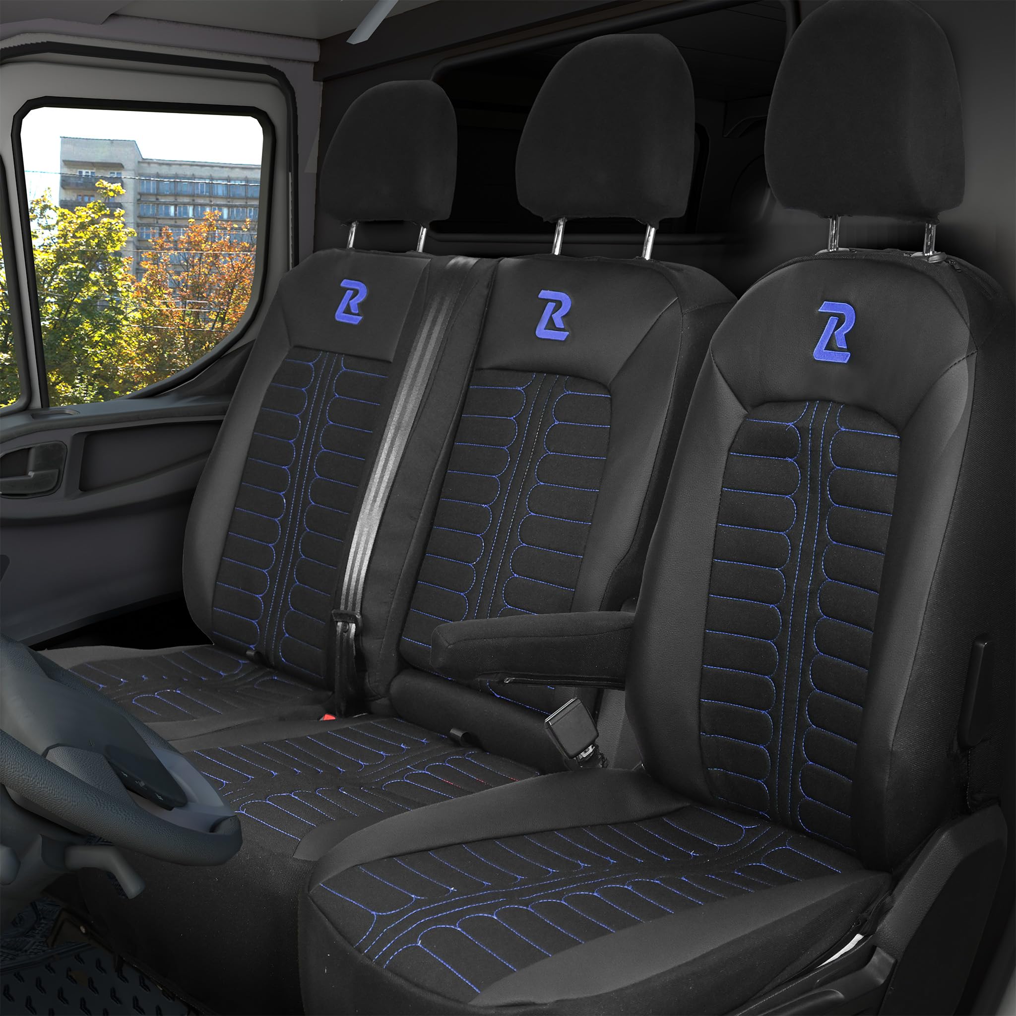 LUCARO Funda de Asiento para Volkswagen Crafter 2, Man TGE, Negro-Azul