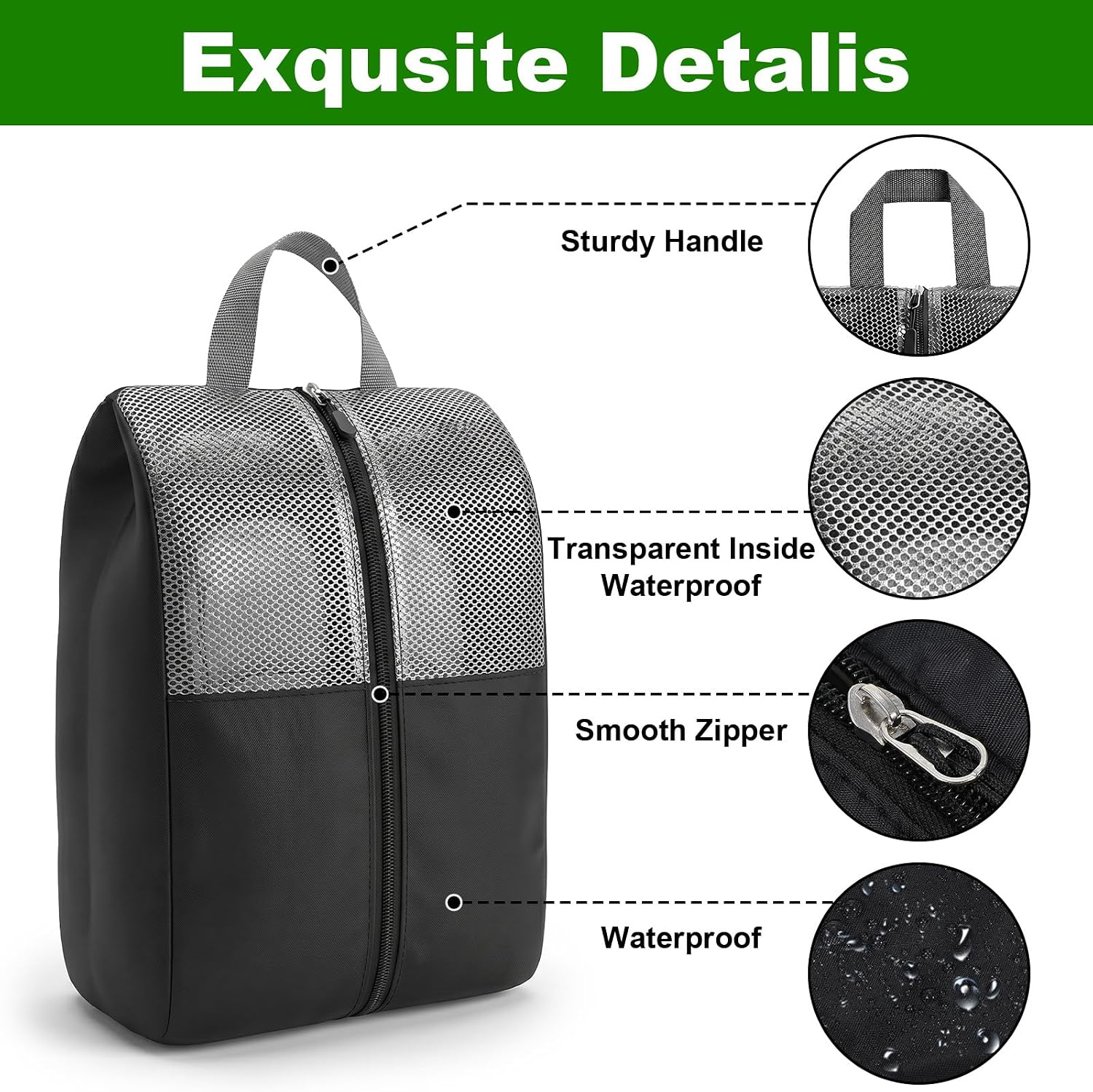 10 Pcs Shoe Bags For Travel Zipper, Zippered Travel Shoe Bags For Luggage, Travel Sneaker Zipper Bag Waterproof Oxford Cloth Shoe Storage For Men/Women (Black)
