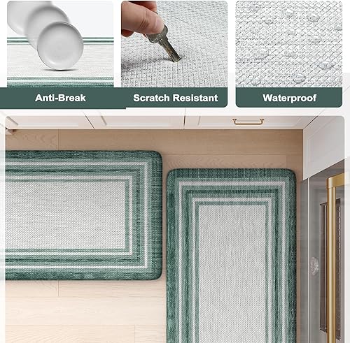 Vista 768 de KIMODE - Juego de 2 tapetes de cocina bohemios, antifatiga, antideslizantes, impermeables, ergonómicos, acolchados, cómodos, para lavandería, Caqui