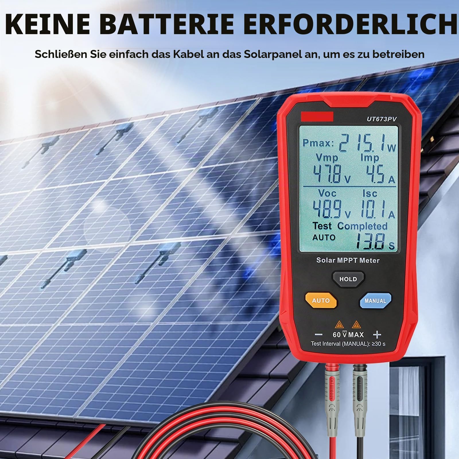 Solarpanel Tester - 800W Photovoltaik Multimeter mit Großem Ultraklarem LCD, Solar MPPT Messgerät, Einfach zu transportieren, benutzerfreundlich, Datentest für Photovoltaikmodule