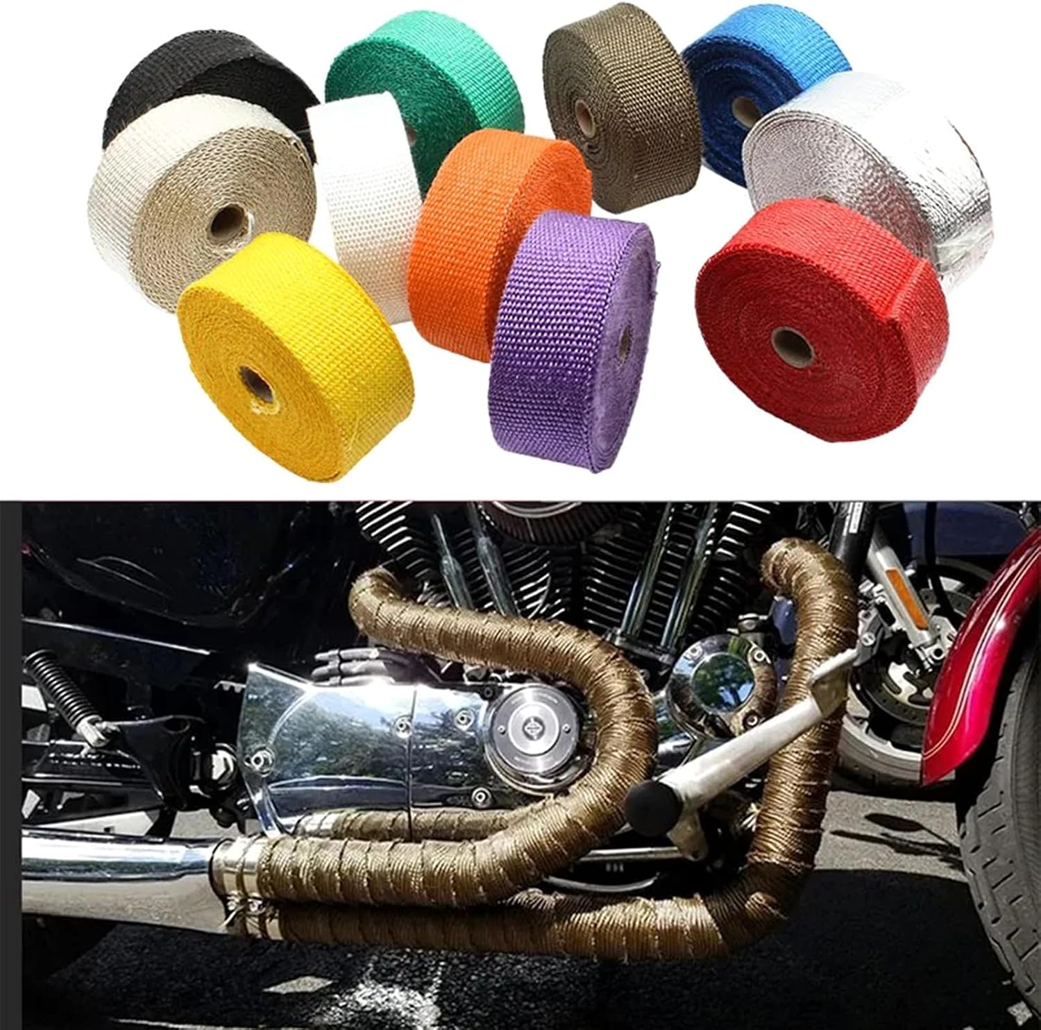 2 " x16ft Exhaust Heat Wrap Roll for Car Motorcycle Fiberglass Heat Tape Exhaust Thermal Wrap Roll for Motorcycle Fiberglass Tape