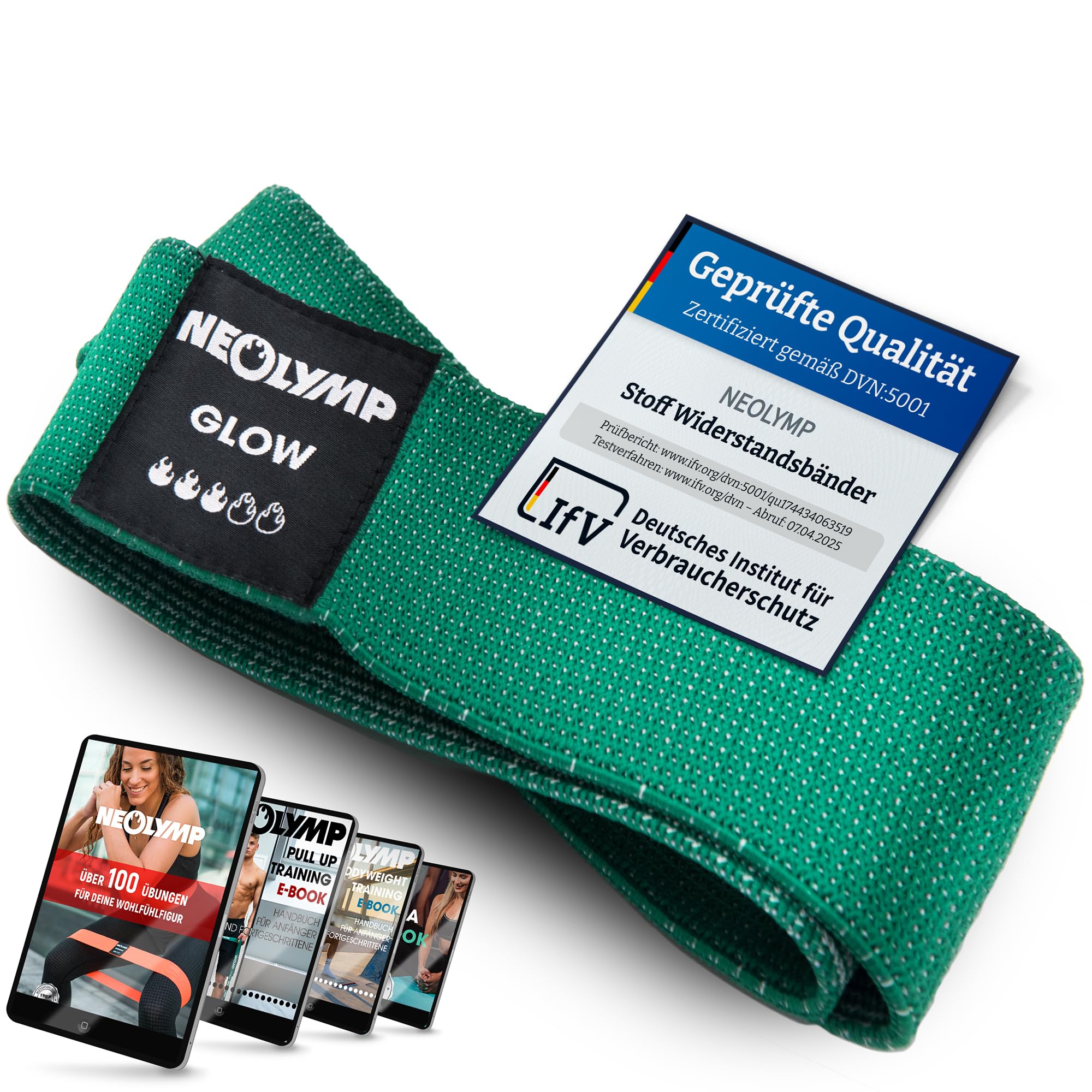 NEOLYMP Kurze Fitnessbänder Stoff mit Fitness Traningsprogramm E-Book - waschbare Resistance Bands, Widerstandsbänder Krafttraining, Booty Band, Gymnastikband, Fitnessband, Trainingsbänder