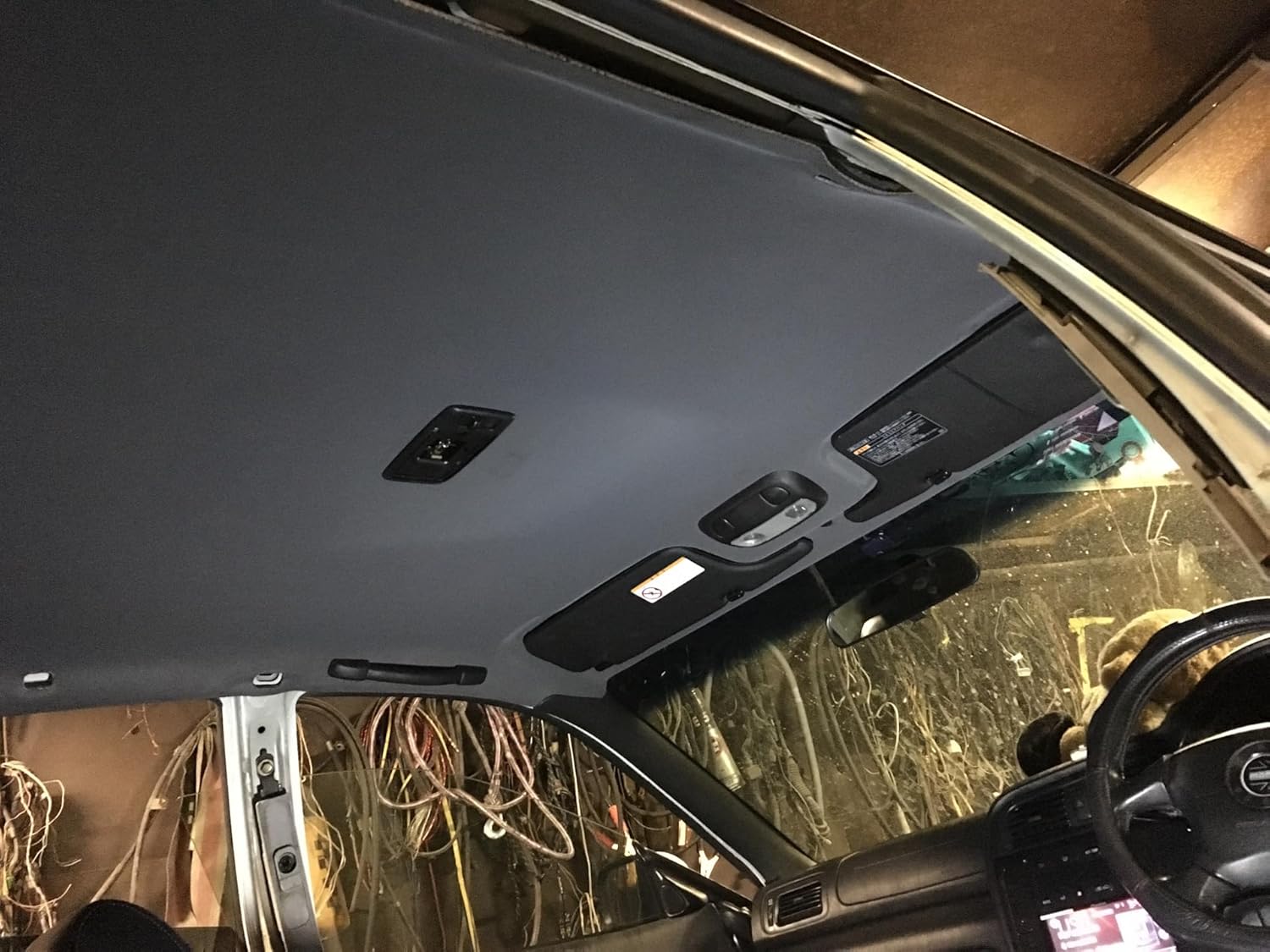 Auto Headliner Fabric Mesh Type 60" Wx85 L with Foam Backing Interior Replacement Headliner Material, for All Vehicles RV Boat Home Roof Upholstery Fabric, Dark Gray