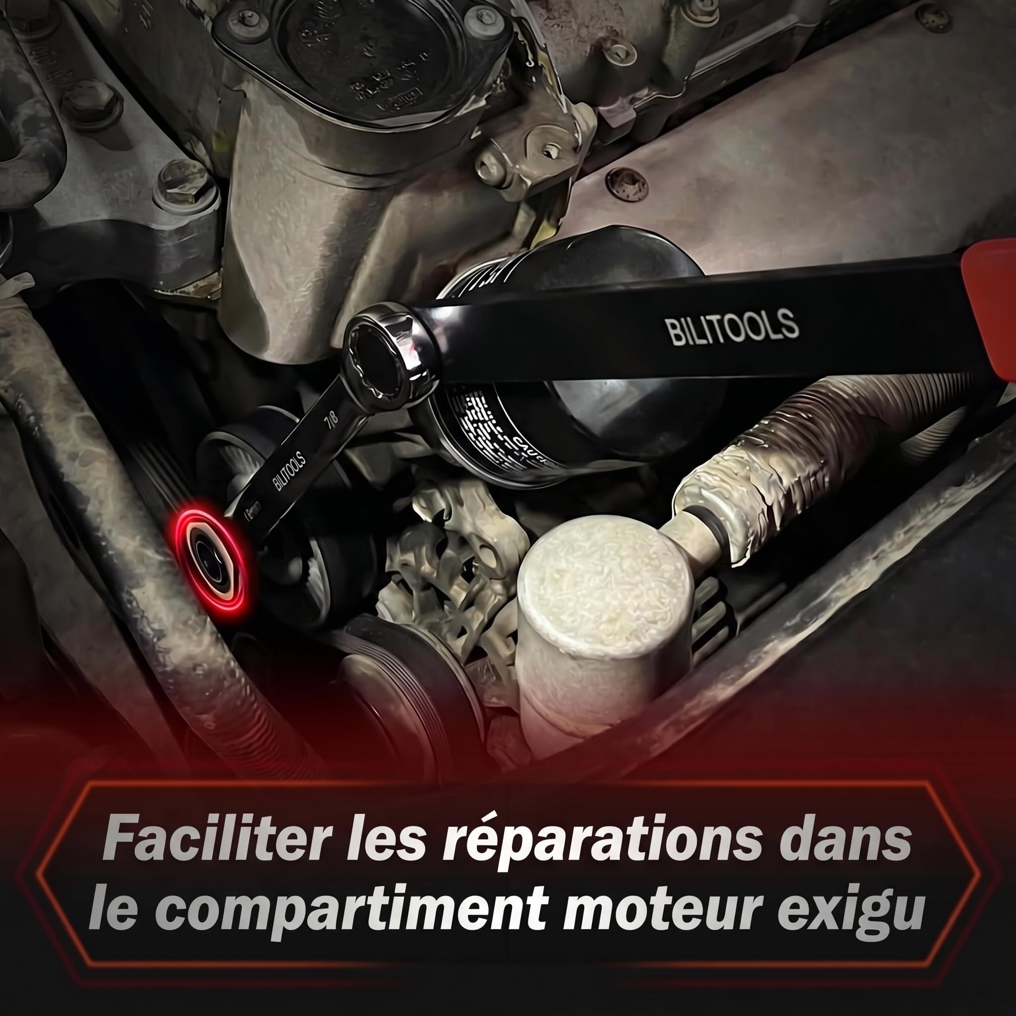 BILITOOLS Tendeur courroie accessoire 15 pcs Outil courroie accessoires | clé courroie accessoire outil pour démontage et tension courroie accessoire douilles à ergot adaptateurs KFZ voiture moteur