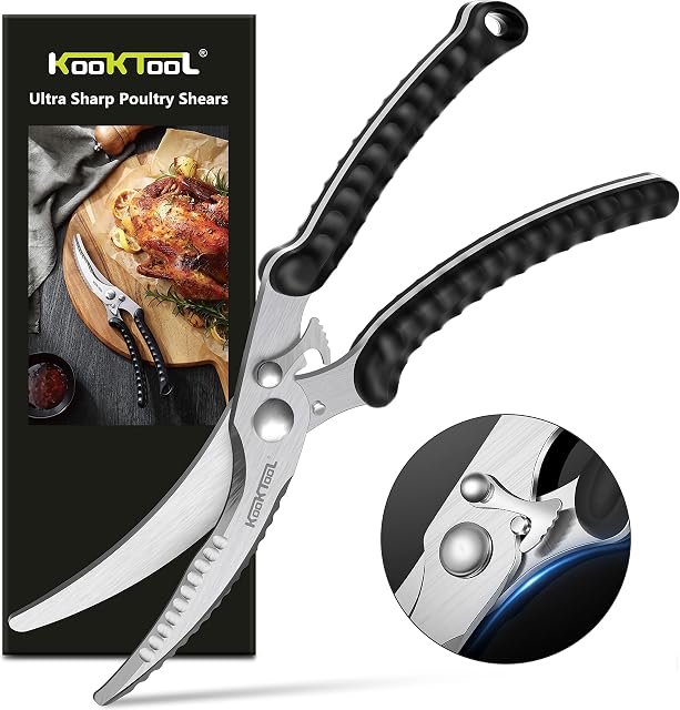 Heavy Duty Kitchen Scissors, KOOKTOOL Stainless Steel Poultry Shears with Safety Lock and Anti-Slip Handle, Large Kitchen Shears for Cutting, Chicken, Turkey, Fish, Bone, Meat, Vegetable