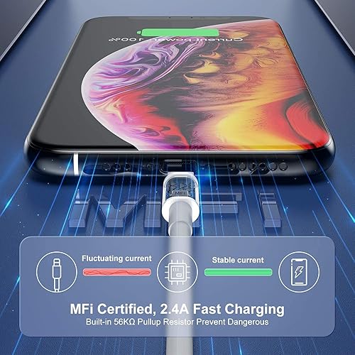 Miniatura 3 de Paquete de 3 cargadores de iPhone de 3 pies certificado Apple MFi Cargador de iPhone de Apple, cable Lightning a USB de 3 pies, cable de carga
