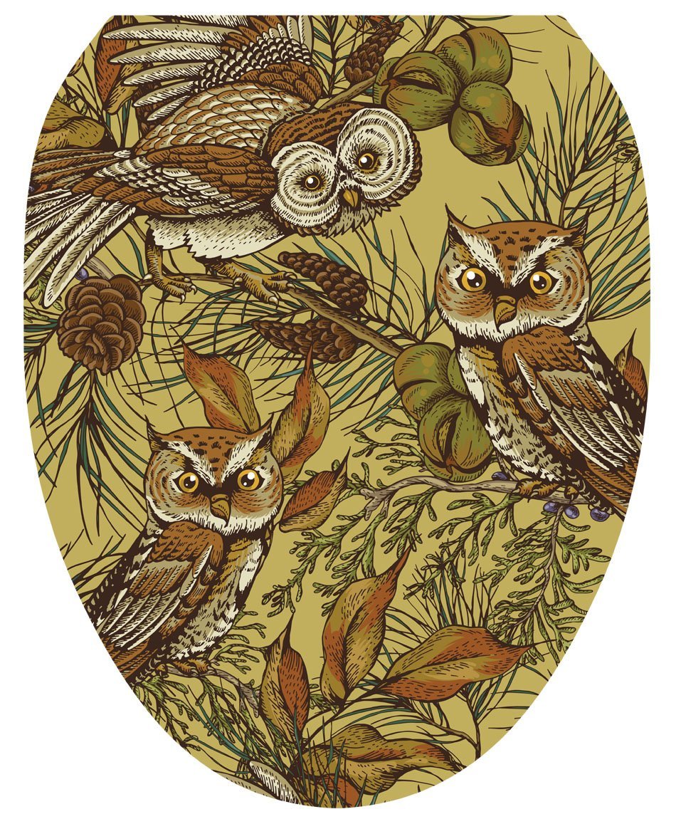 Toilet Tattoos Owls in Pine Toilet Seat Decal, Elongated Toilet Tattoos Owls in Pine Toilet Seat Decal, Elongated