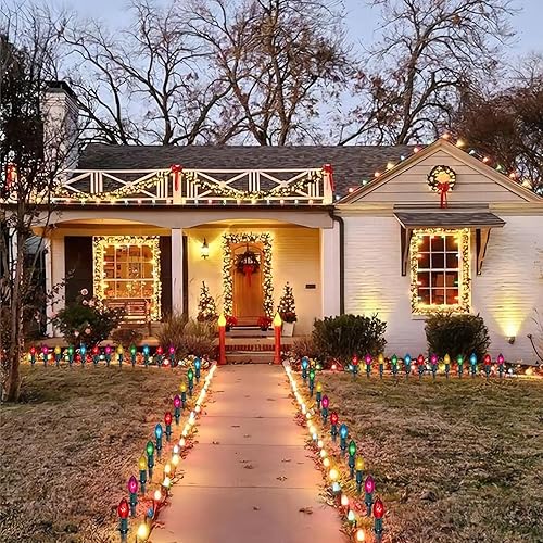 Miniatura 7 de Luces de Navidad C9 de 38 pies para exteriores, paquete de 25 luces de camino de Navidad resistentes a la intemperie con bombillas C9 multicolor y