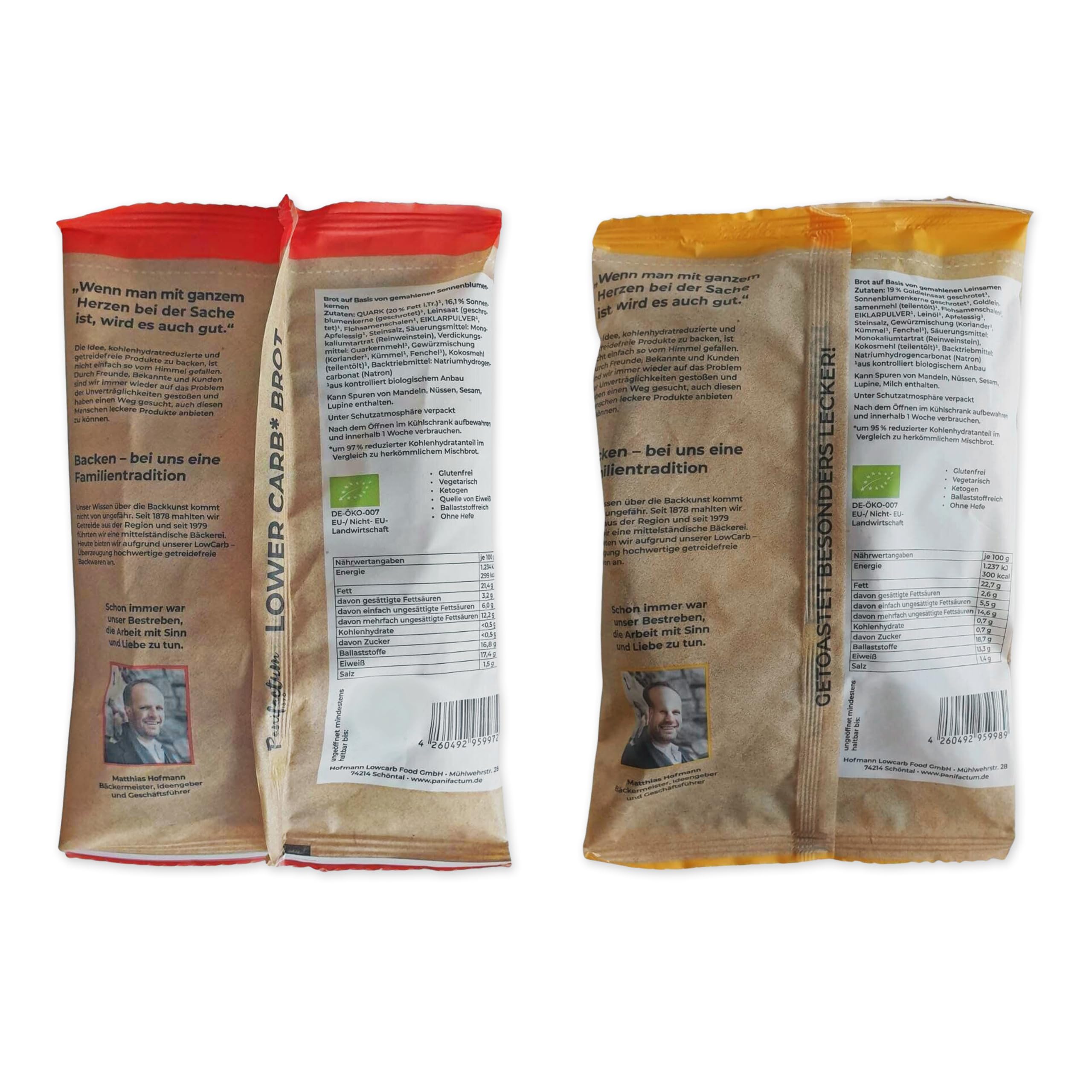 Panifactum Brot Probierpaket, Set mit 4 Low Carb BIO-Broten, 760 g | Ketogene Ernährung, Getreide-, Soja-, Hefe-, & Glutenfrei, Sättigend & Kohlenhydratreduziert, für Frühstück & Abendessen