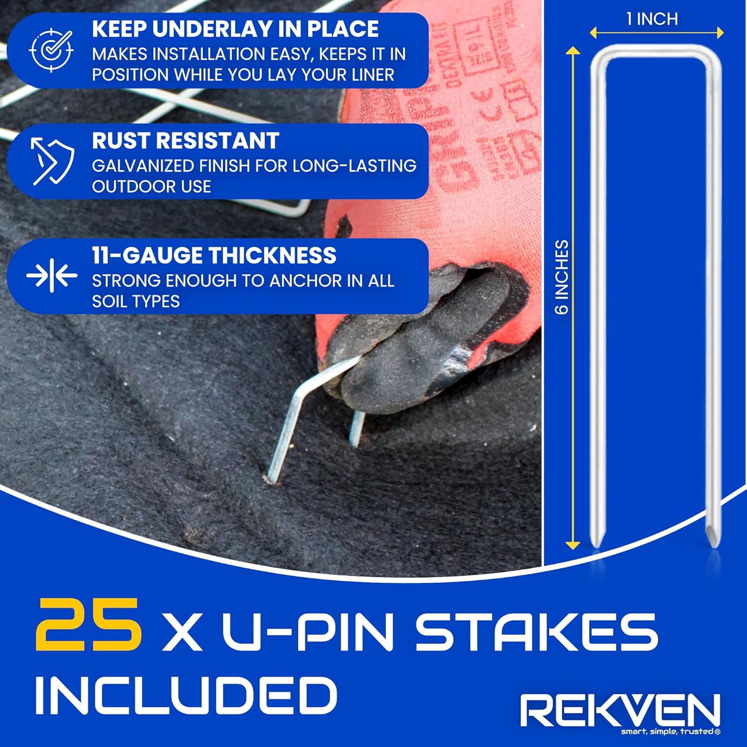 Large Pond Liner Underlayment - 20 x 25 Feet - Non Woven Geotextile Landscaping Fabric with 25 U-Pin Garden Staples - Perfect for Fish Koi and Preformed Ponds Fountains Waterfalls