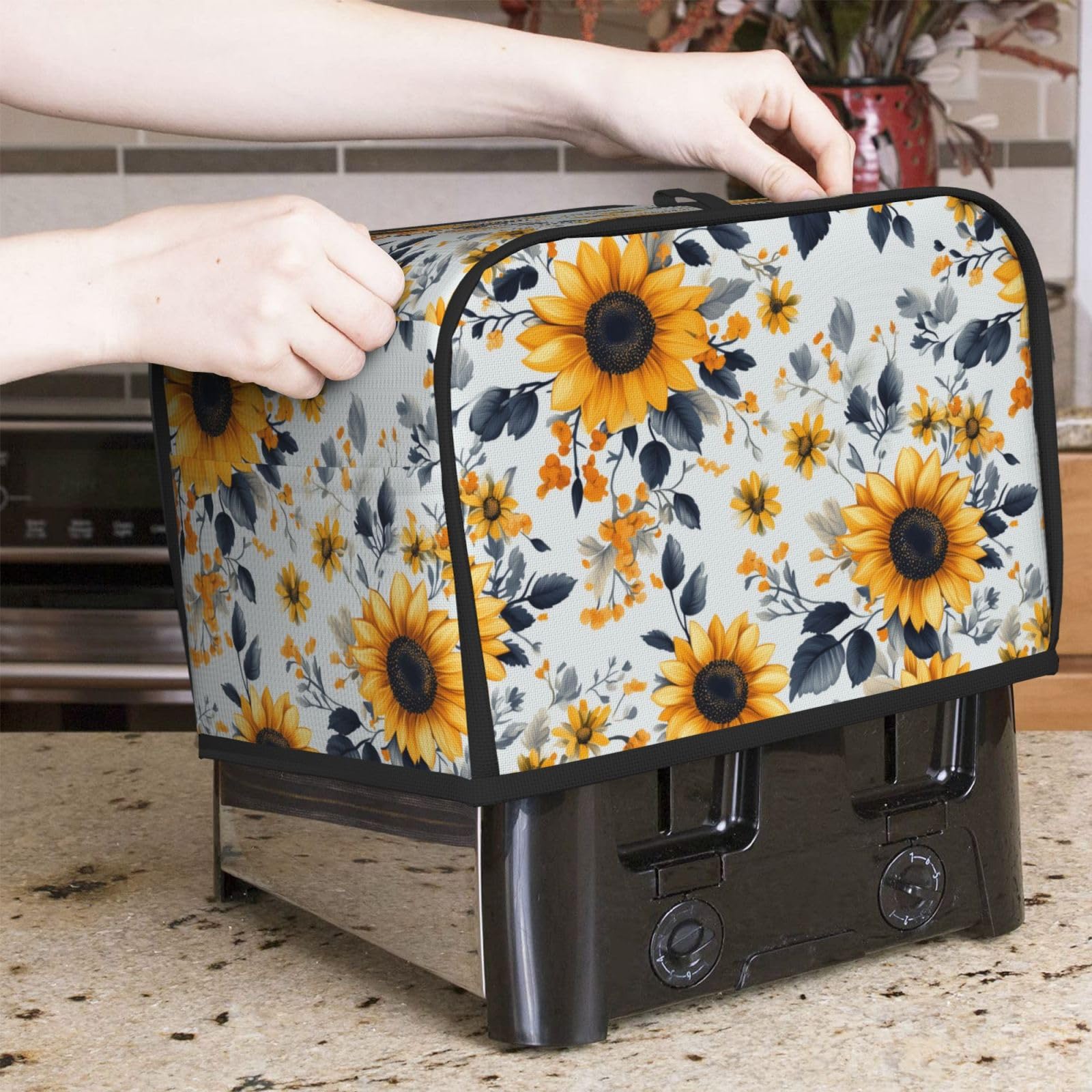 Floral Motif Sunflowers Golden Yellow Toaster Cover 2 Slice Toaster Covers Bread Maker Cover Kitchen Small Appliance Covers Kitchen Accessories