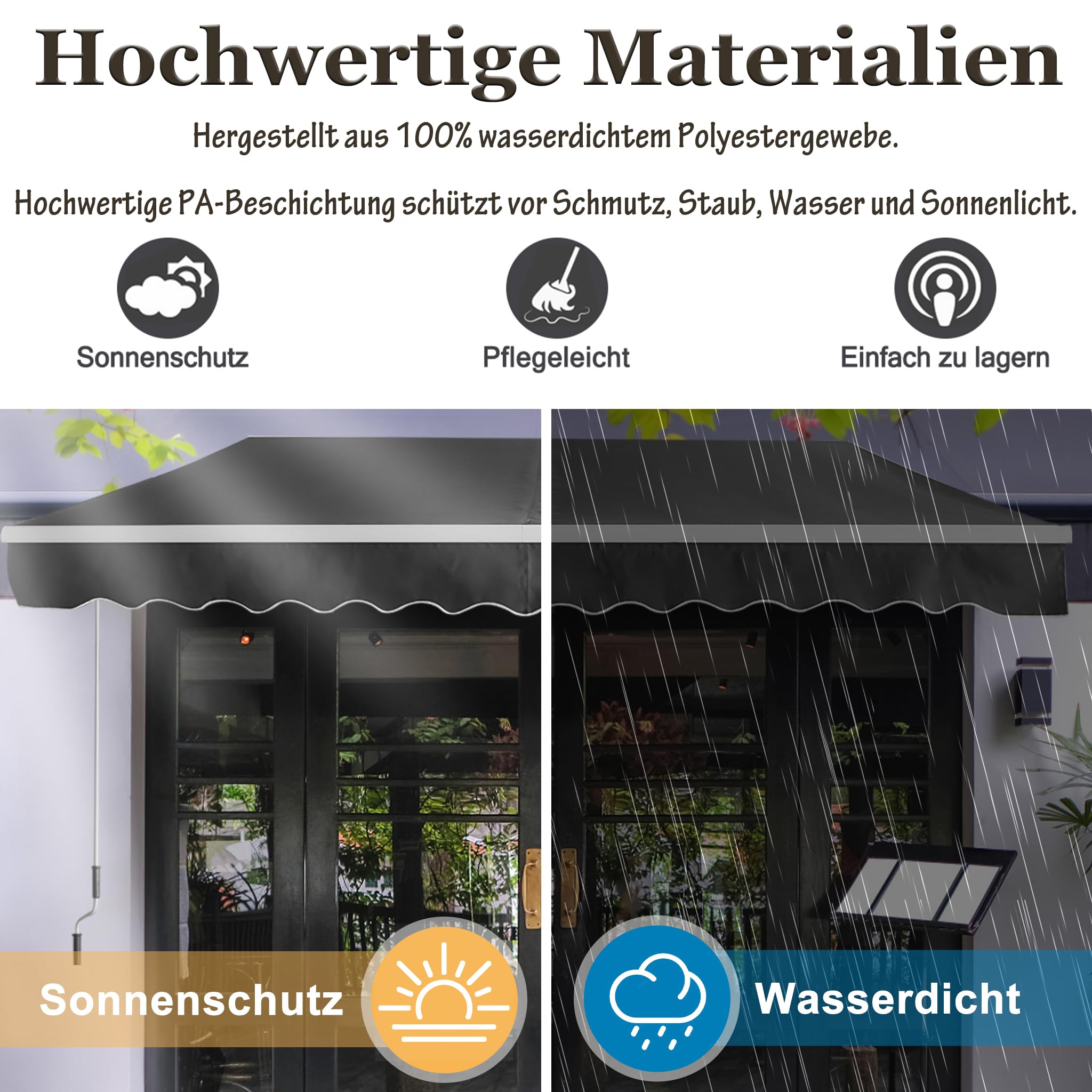 ACXIN Store banne en aluminium - Protection solaire - Avec manivelle - Imperméable - Gris foncé (2,5 m x 2 m)