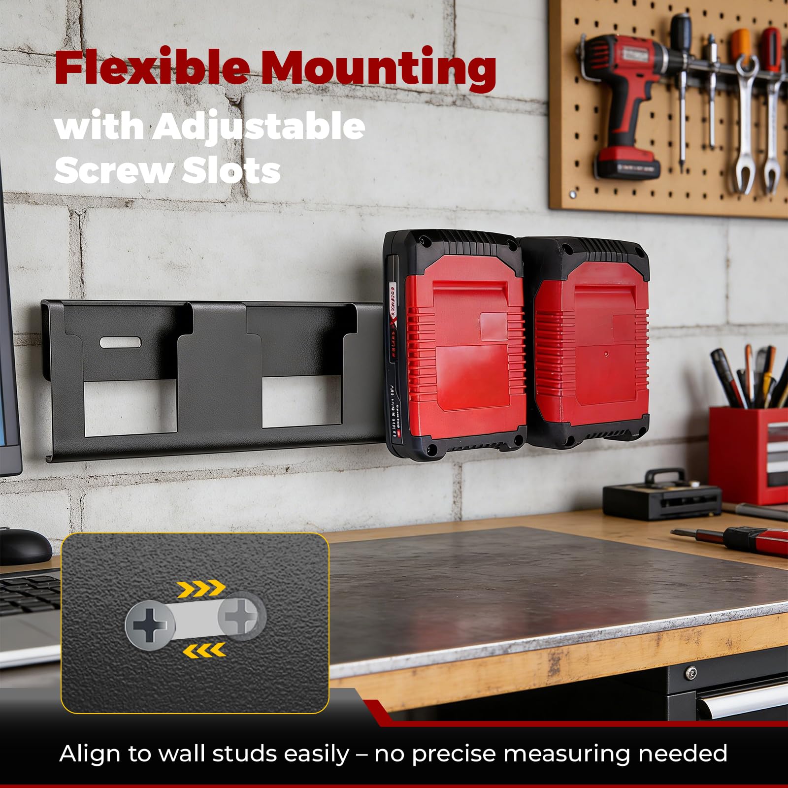2 Support Batterie,Support Mural Compatible avec Einhell Power X-Change 18V & 36V,Peut Accueillir 8 Batteries Utilitaires,Acier Titane Durable Matériau,pour Garage,Atelier,Abri jardin,Maison