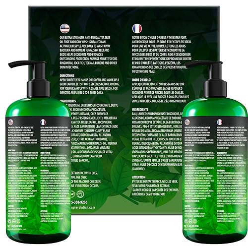 Miniatura 7 de Viking Revolution Jabón de gel corporal de árbol de té para hombres, ayuda al pie de atleta, picazón deportista, eccema y olores corporales - Aceite