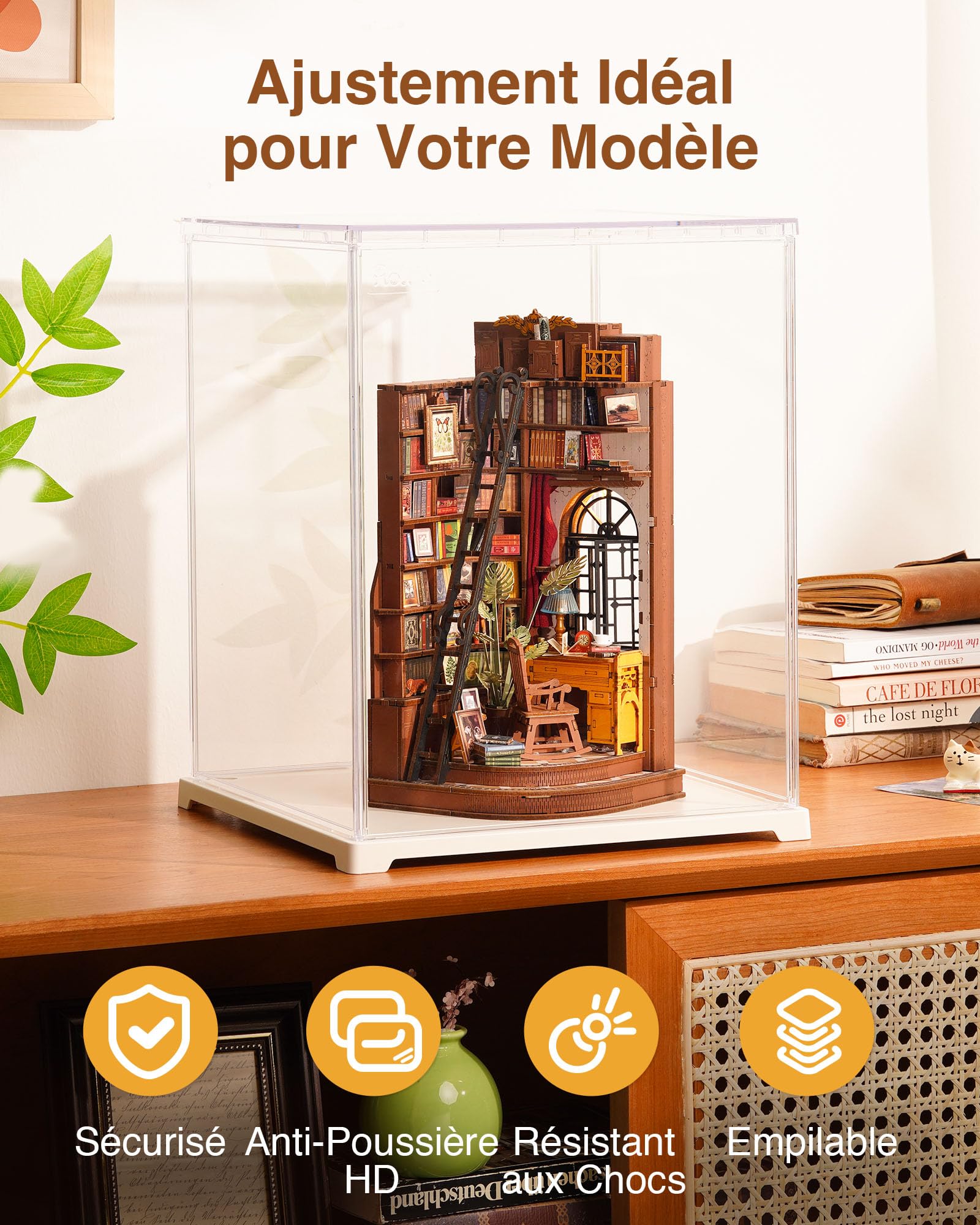 Rolife Vitrine Acrylique pour Collection 23 x 23 x 29.2 CM, Boîte Transparente de Présentation pour Book Nook, Maison Miniature DIY, Puzzle 3D et Figurines d'action, Anti-poussière pour Rangement