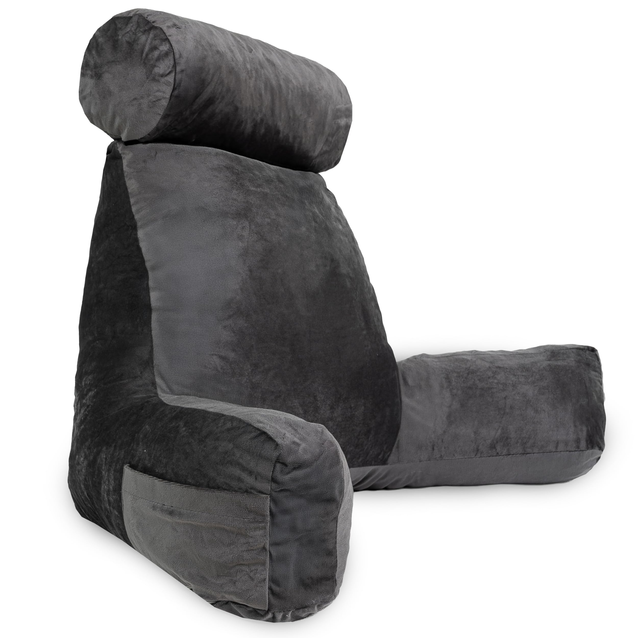 bananair - Velvet Reading Pillow for Bed - Removable and Machine Washable Cover - Soft and Comfortable - Backrest with Armrests and Ergonomic Seat (Grey)