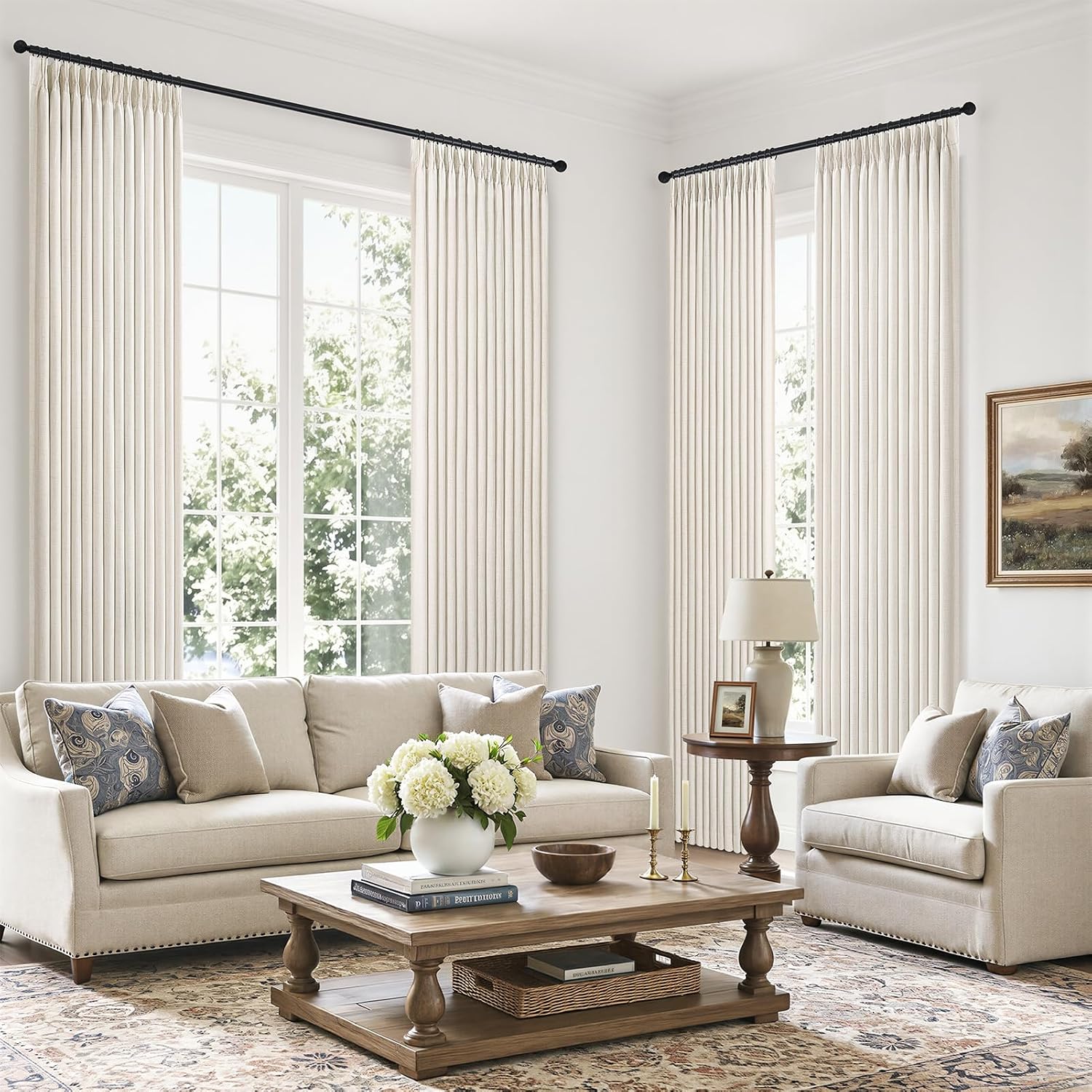 100% Blackout Pinch Pleated Linen 96 Inch Living/Bedroom Curtains 2 panel image 5