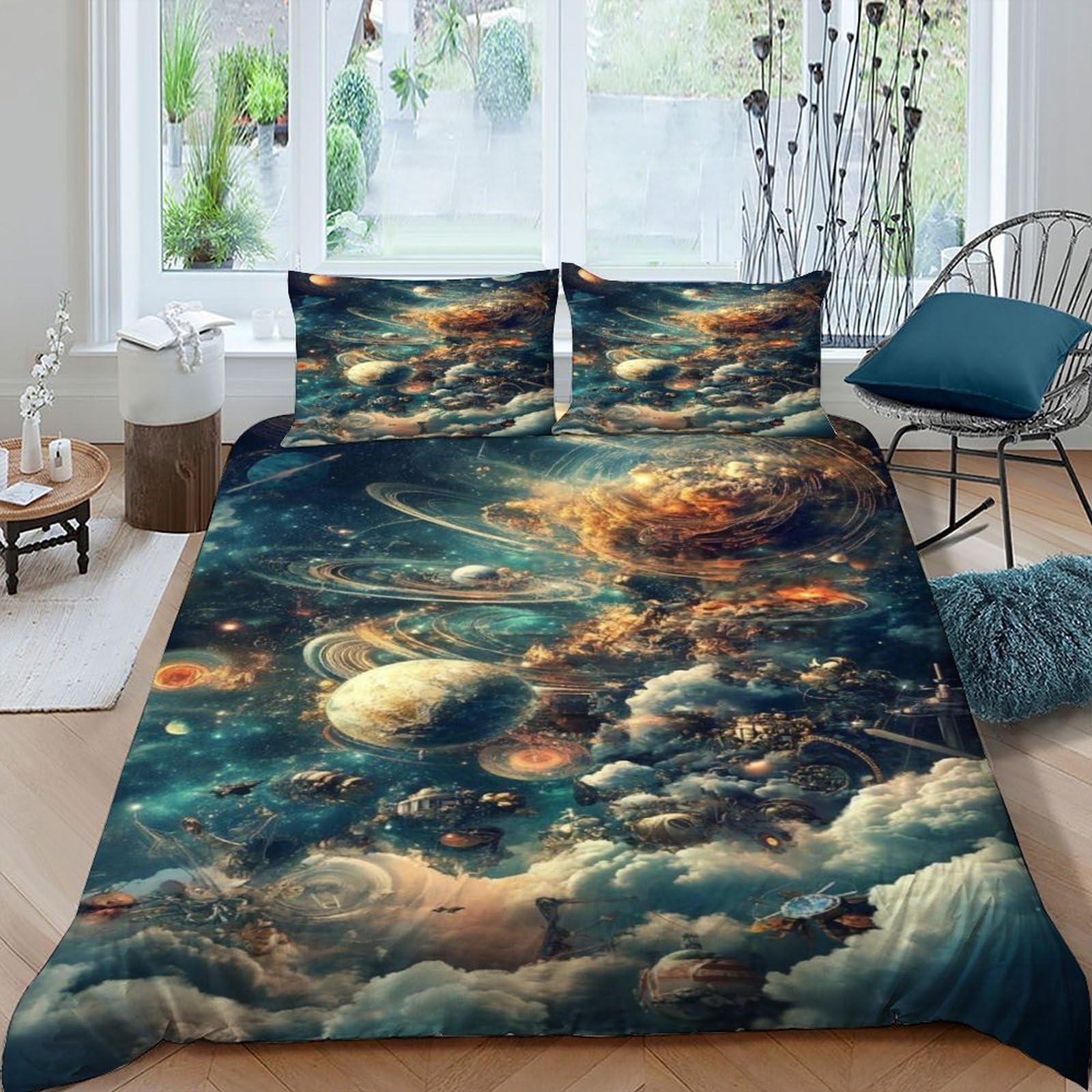 Parure de couette space theme en microfibres thermorégulatrice et douce king