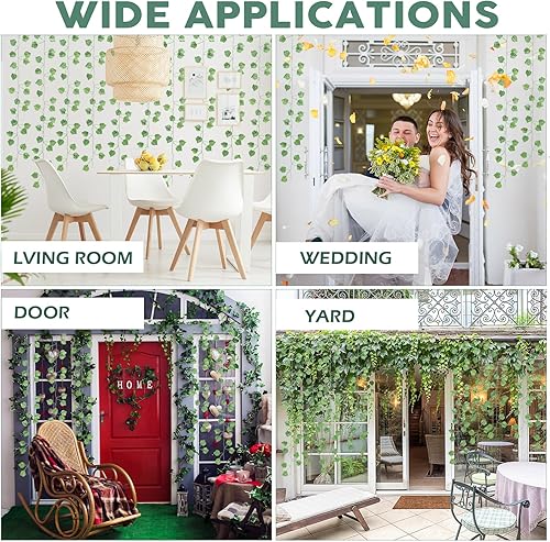 Miniatura 7 de Hoteam Paquete de 144 enredaderas falsas, hojas de hiedra artificial, guirnalda de vides verdes, plantas colgantes para dormitorio, boda, fiesta,