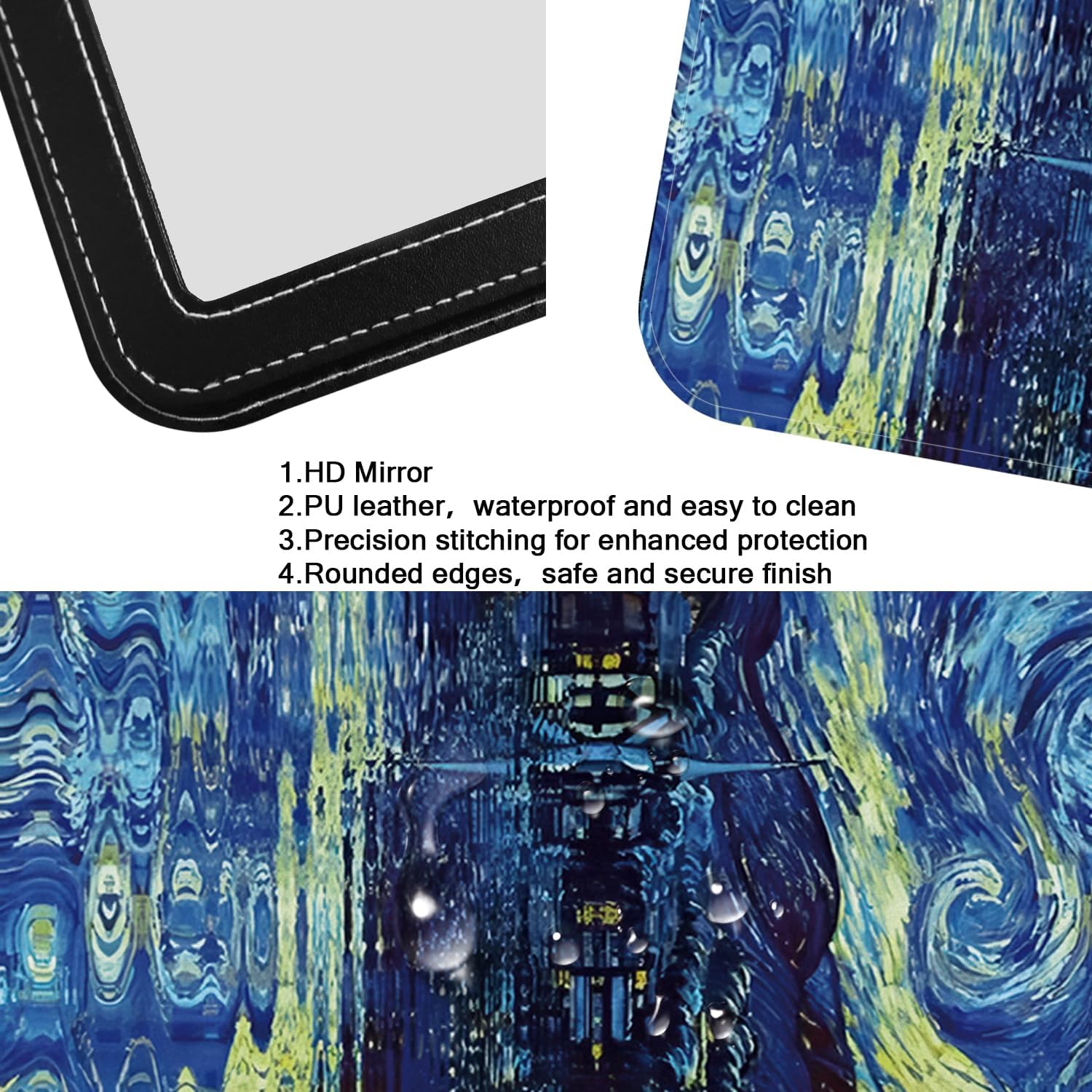 Folding Mirror Portable, Travel Makeup PU Portable Adjustable Rectangular Ultrathin Vanity Mirror with Stand,Starry Night Van Gogh Cute Mirror Art Artistic Gifts for Women